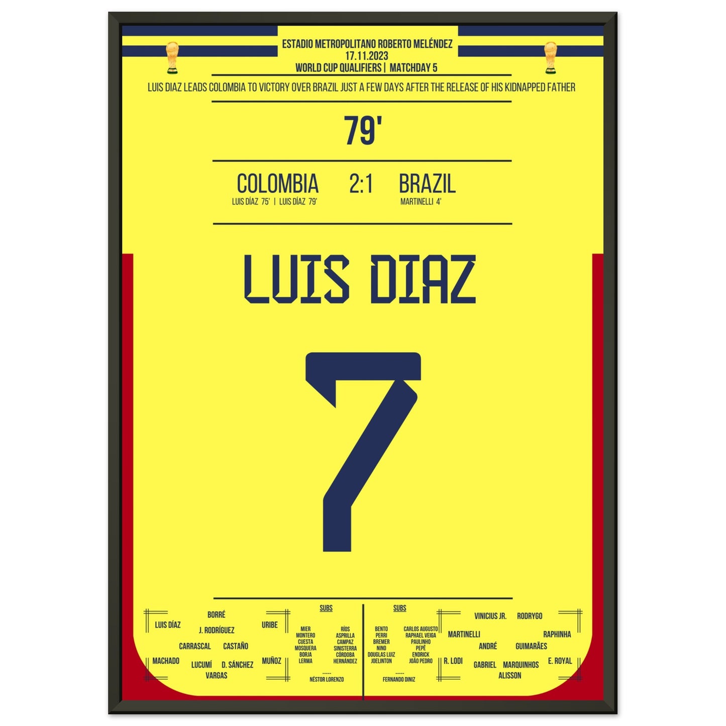 Luis Diaz schießt Kolumbien zum Sieg gegen Brasilien und widmet es seinem Vater