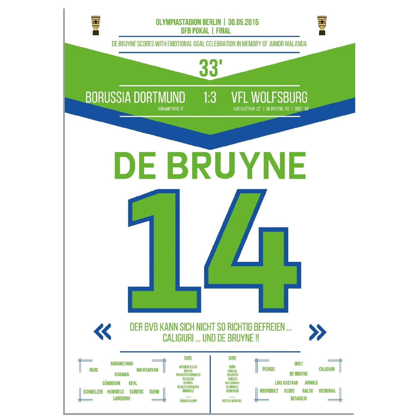 De Bruyne führt die Wölfe zum DFB Pokal-Sieg 2015 gegen Dortmund