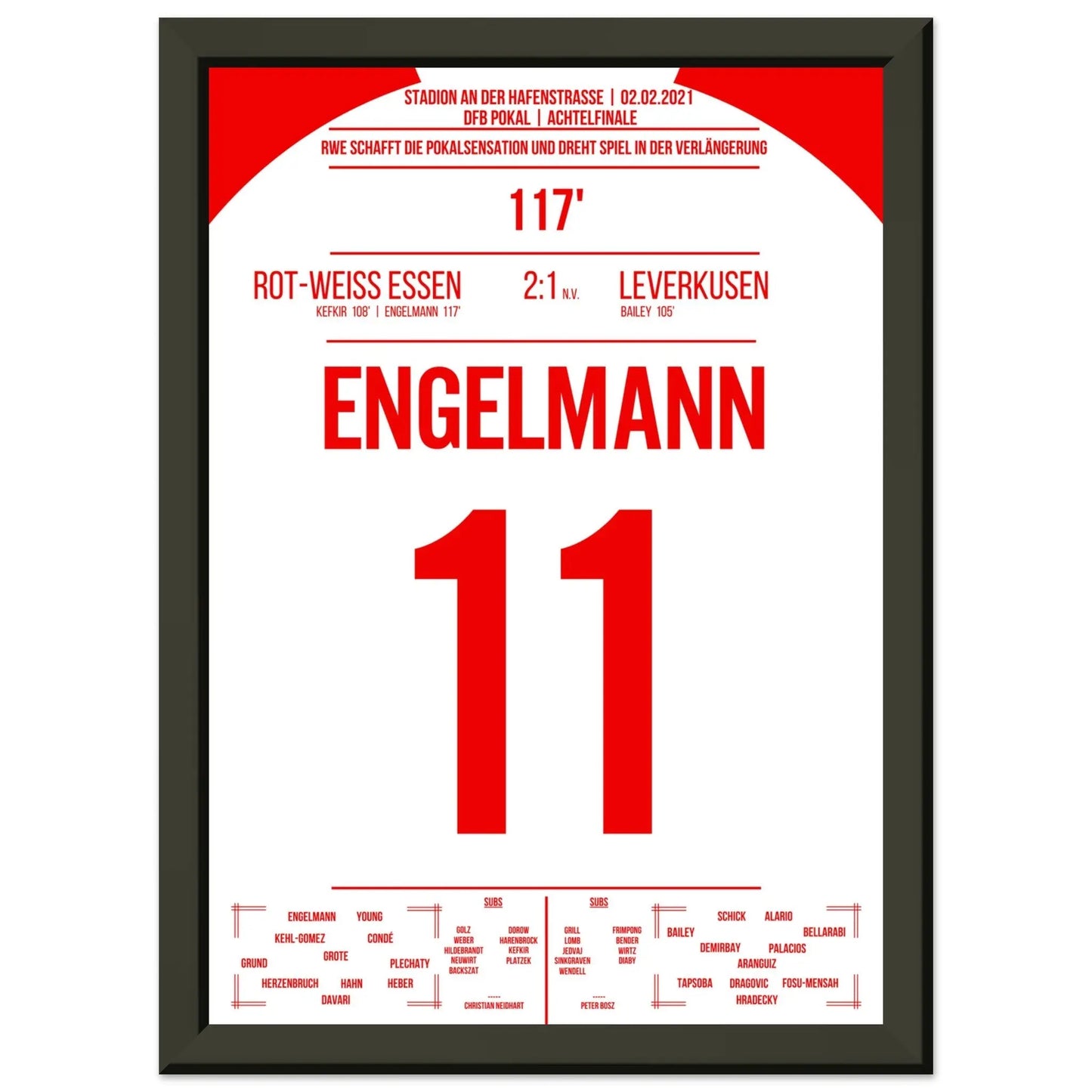 Essen's mit Pokalsensation gegen Leverkusen in 2021 A4-21x29.7-cm-8x12-Schwarzer-Aluminiumrahmen