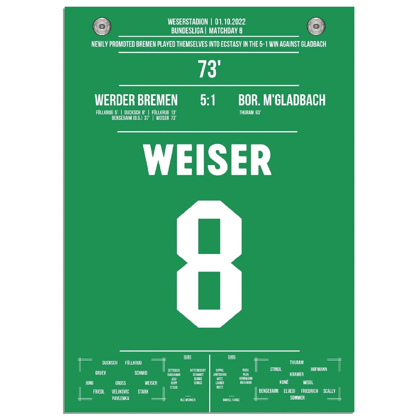 Weiser krönt Bremen's Gala-Sieg gegen Gladbach 2022
