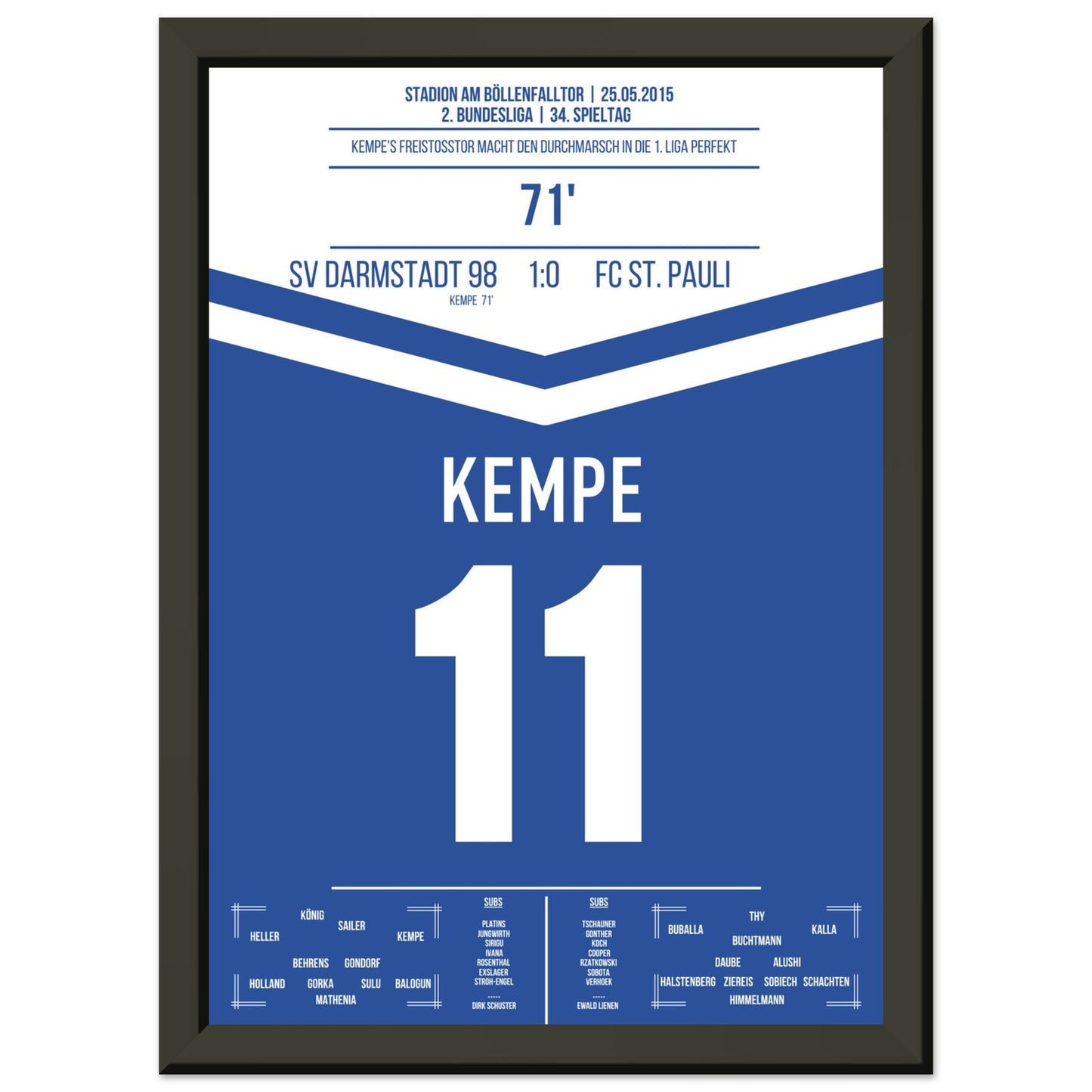 Darmstadt's Durchmarsch in die Bundesliga in 2015 A4-21x29.7-cm-8x12-Schwarzer-Aluminiumrahmen