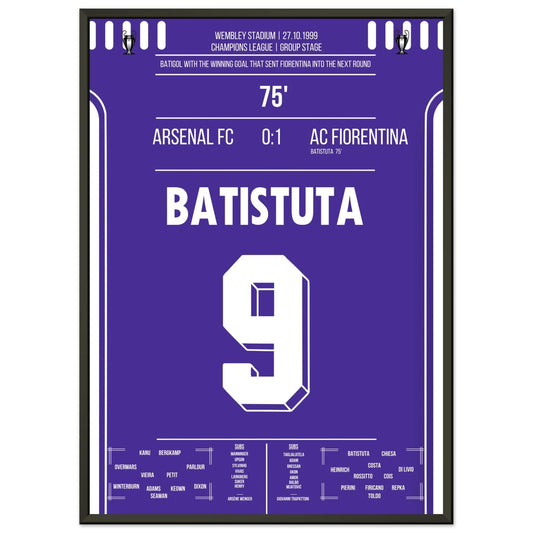 Batistuta schießt die Fiorentina in die nächste Runde Champions League 1999/00 50x70-cm-20x28-Schwarzer-Aluminiumrahmen