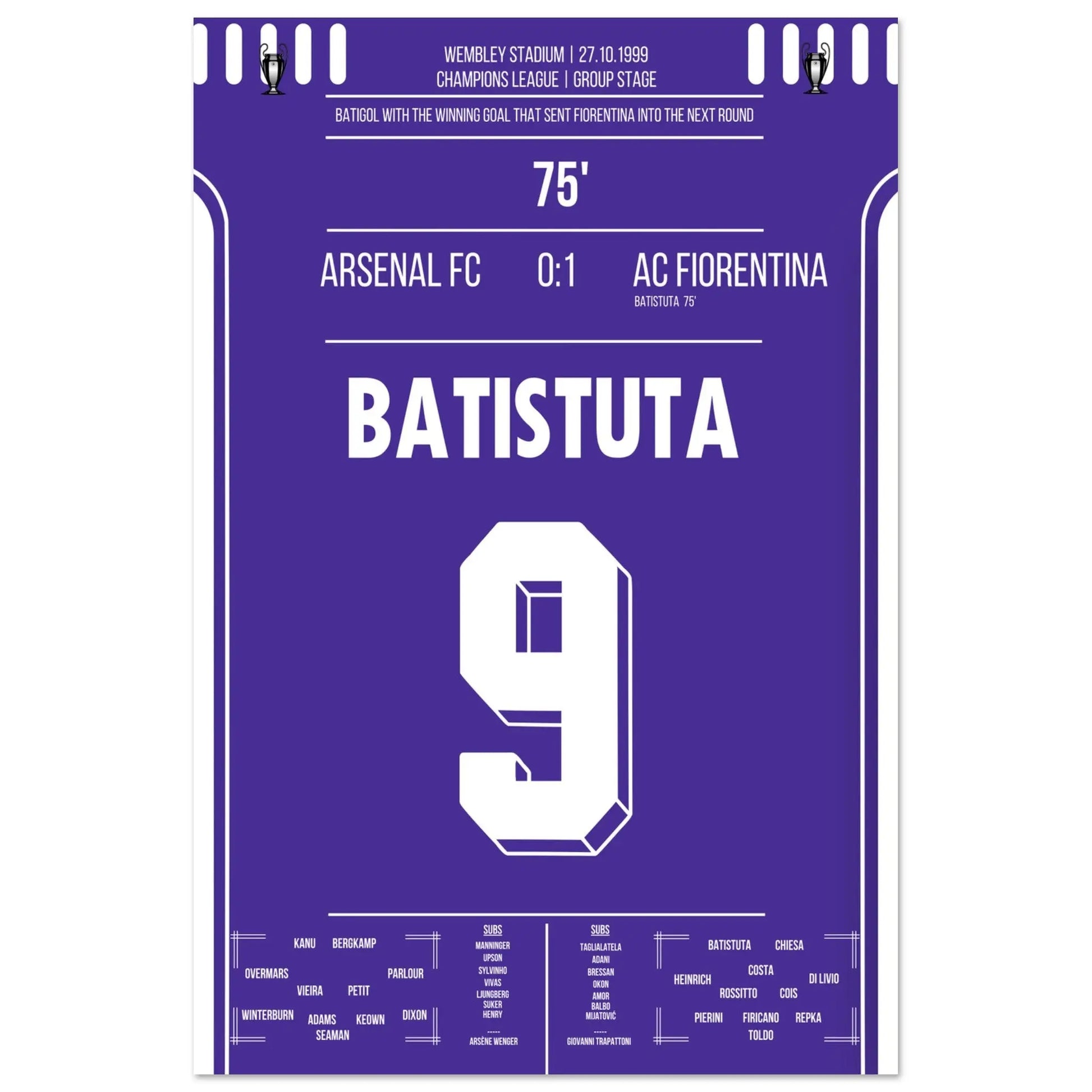 Batistuta schießt die Fiorentina in die nächste Runde Champions League 1999/00 60x90-cm-24x36-Ohne-Rahmen