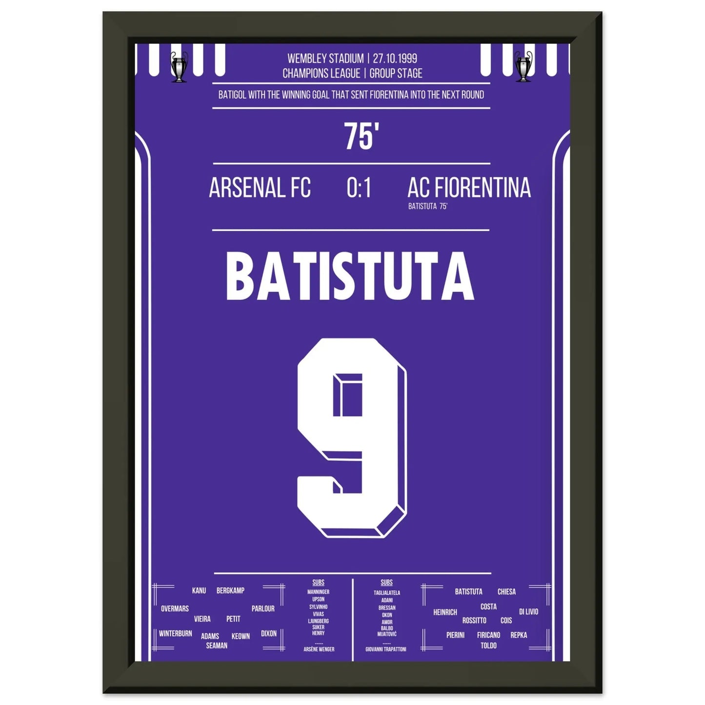 Batistuta schießt die Fiorentina in die nächste Runde Champions League 1999/00 A4-21x29.7-cm-8x12-Schwarzer-Aluminiumrahmen