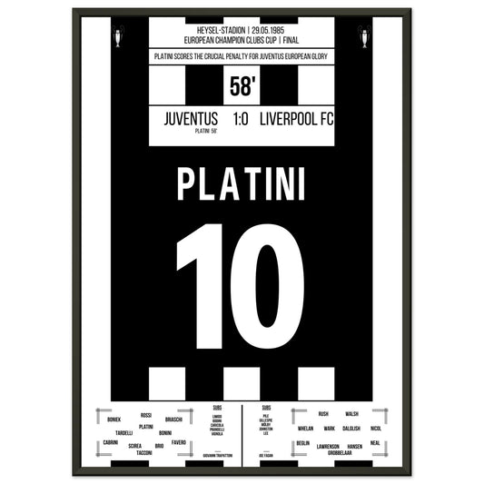 Platini mit entscheidendem Elfmeter gegen Liverpool im Europapokalfinale 1985 50x70-cm-20x28-Schwarzer-Aluminiumrahmen