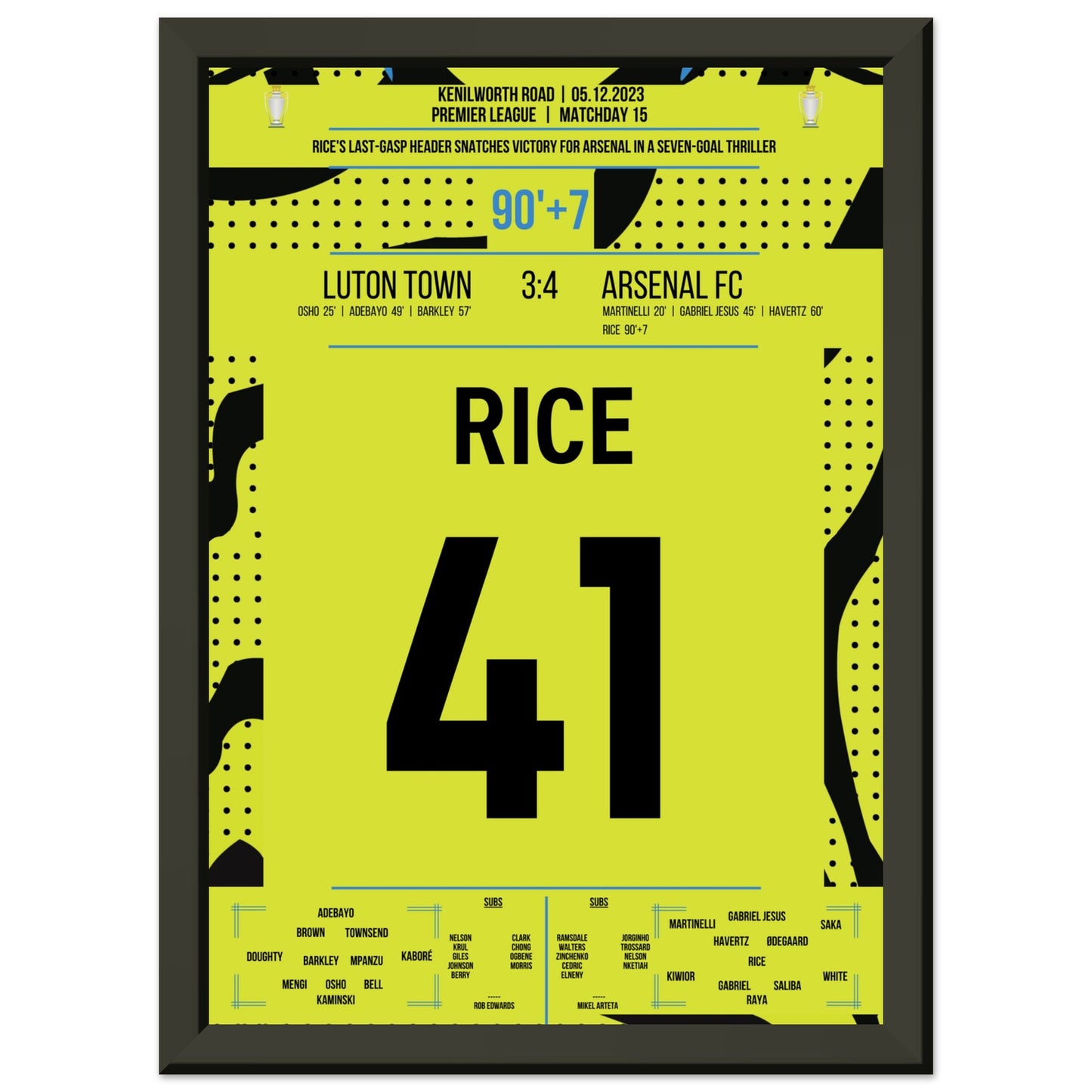 Rice köpft Arsenal in letzter Sekunde zum Auswärtssieg A4-21x29.7-cm-8x12-Schwarzer-Aluminiumrahmen