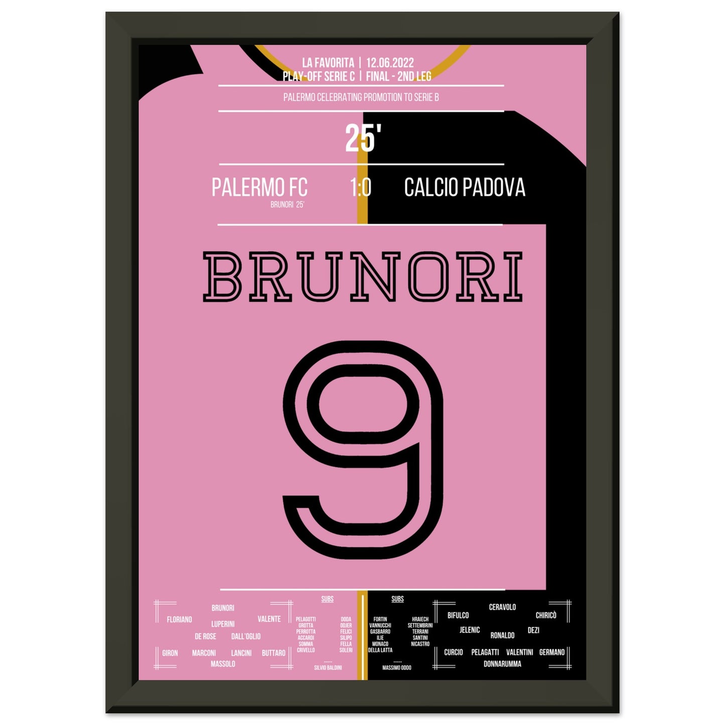 Brunori's Tor bei Palermo's Rückkehr in die Serie B A4-21x29.7-cm-8x12-Schwarzer-Aluminiumrahmen