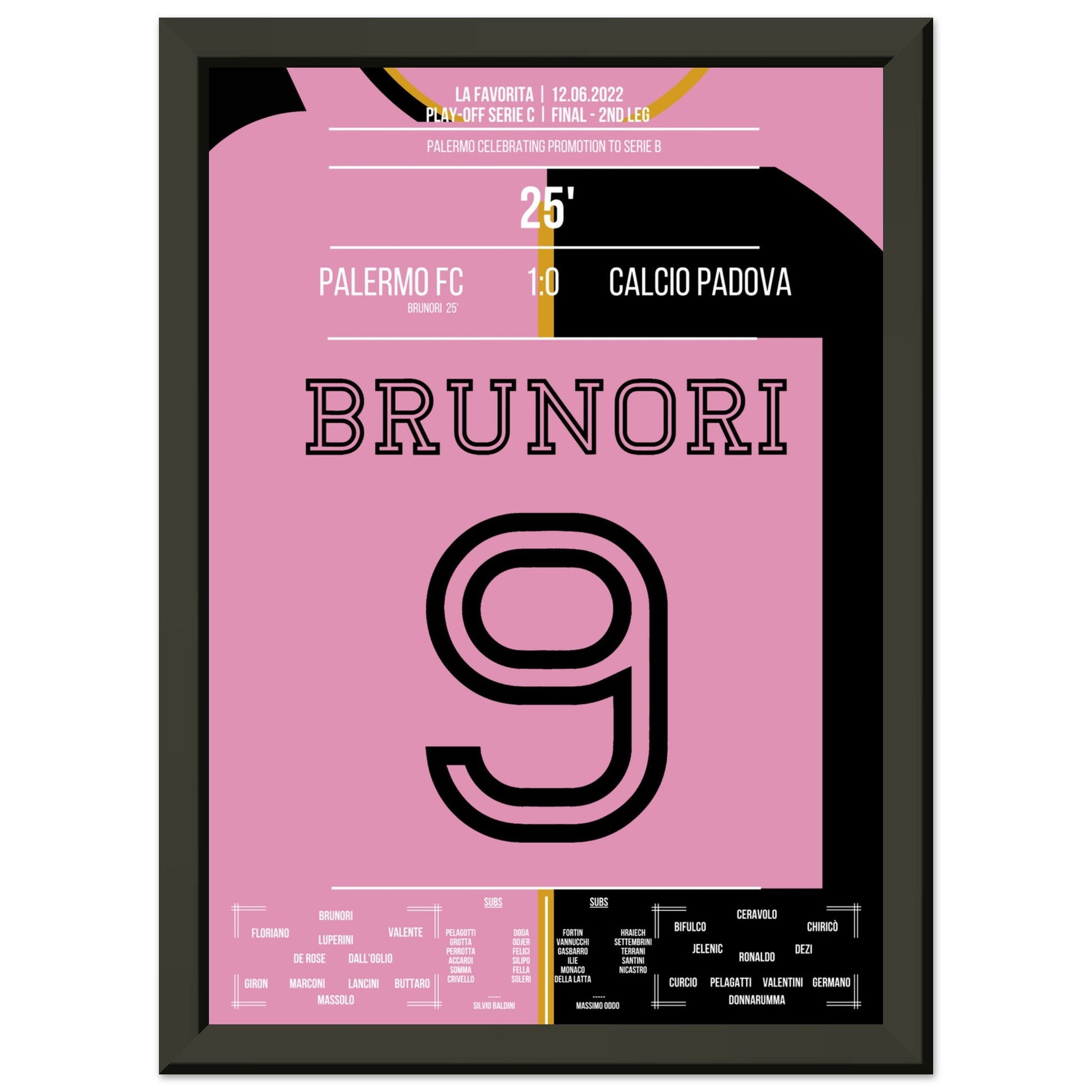 Brunori's Tor bei Palermo's Rückkehr in die Serie B A4-21x29.7-cm-8x12-Schwarzer-Aluminiumrahmen