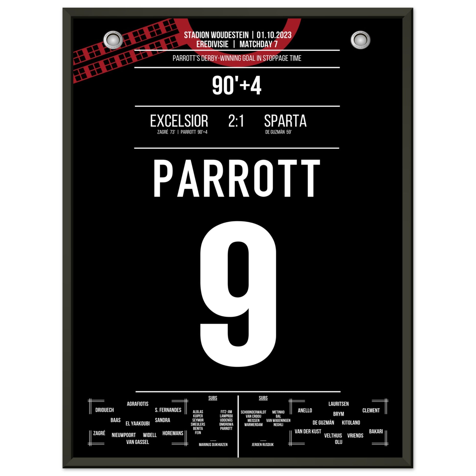 Parrott entscheidet das Derby in letzter Minute für Excelsior 45x60-cm-18x24-Schwarzer-Aluminiumrahmen