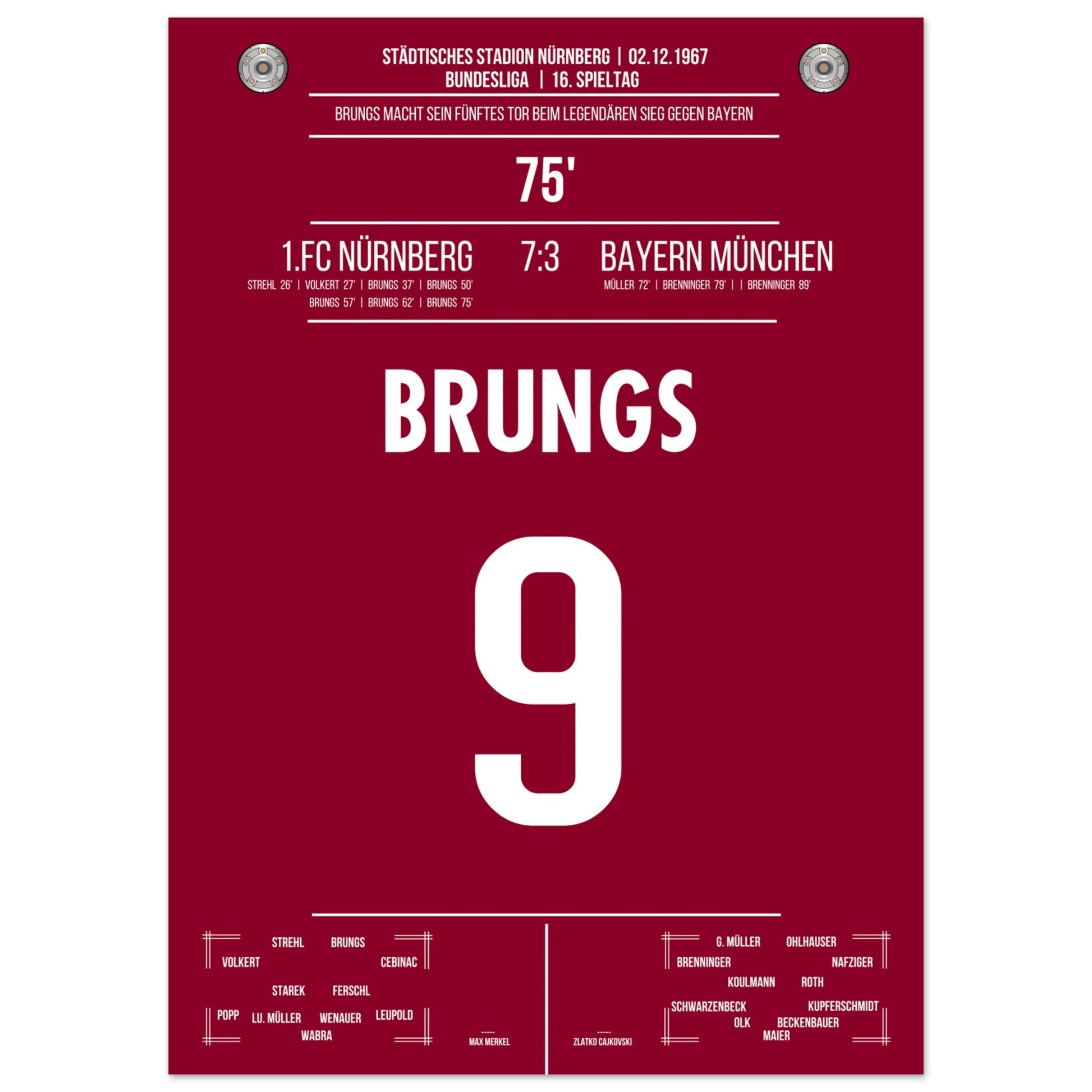 Brungs 5er-Pack beim legendären Sieg gegen Bayern 1967 50x70-cm-20x28-Ohne-Rahmen