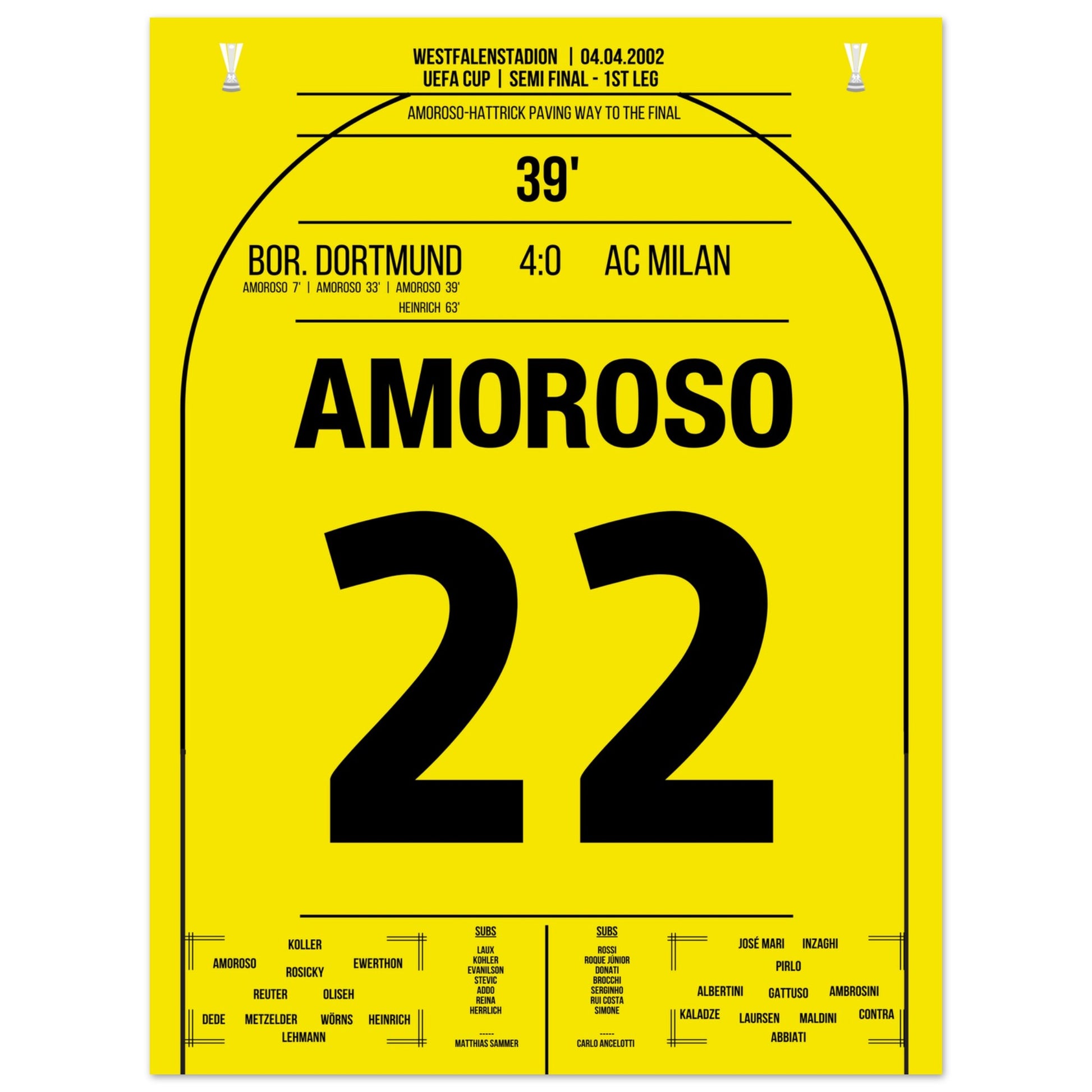 Amoroso Hattrick im Halbfinale gegen Milan 2002 45x60-cm-18x24-Ohne-Rahmen