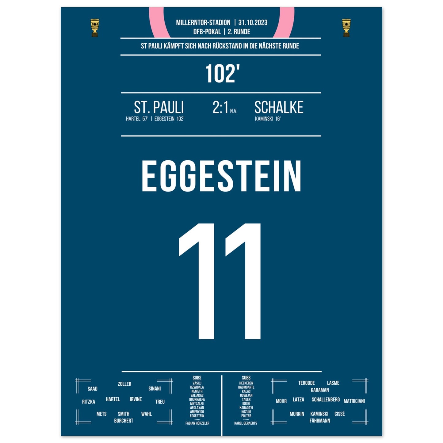 Eggestein's Kopfballtor gegen Schalke im Pokal 2023 45x60-cm-18x24-Ohne-Rahmen