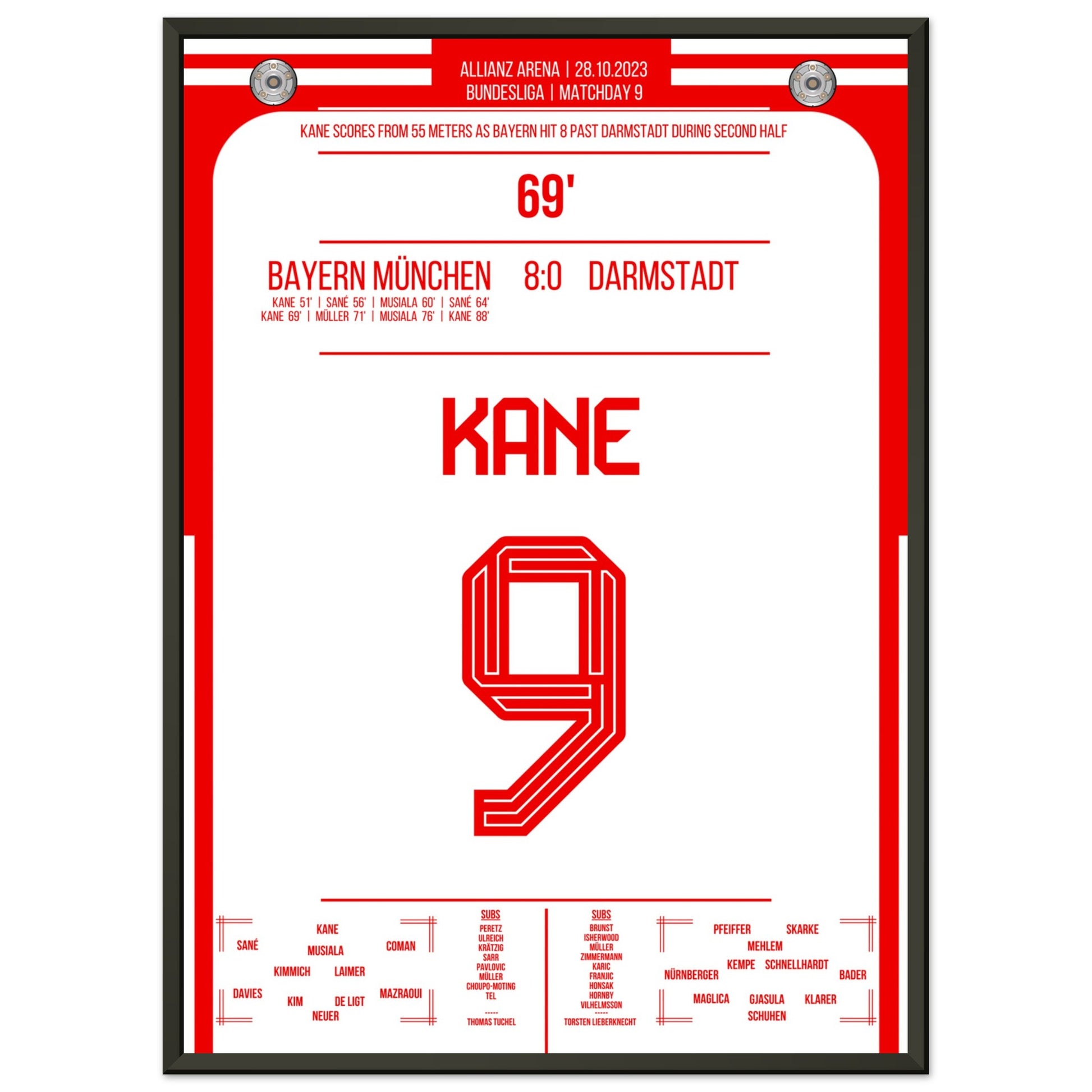 Kane's Traumtor aus 55 Metern bei 8-0 Sieg gegen Darmstadt 50x70-cm-20x28-Schwarzer-Aluminiumrahmen