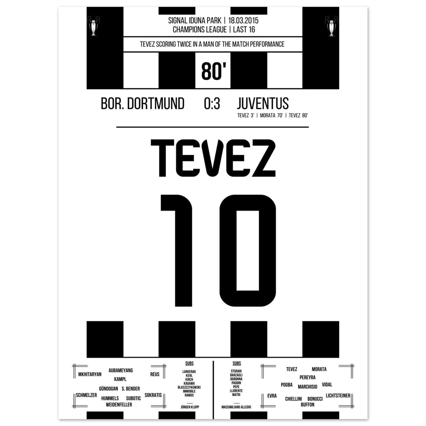 Tevez' Doppelpack gegen Dortmund im CL Achtelfinale 2015 45x60-cm-18x24-Ohne-Rahmen