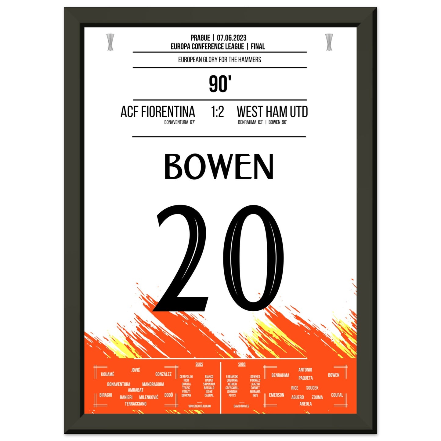 Bowen's Last-Minute Siegtreffer zum Europapokal Triumph für die "Hammers" A4-21x29.7-cm-8x12-Schwarzer-Aluminiumrahmen