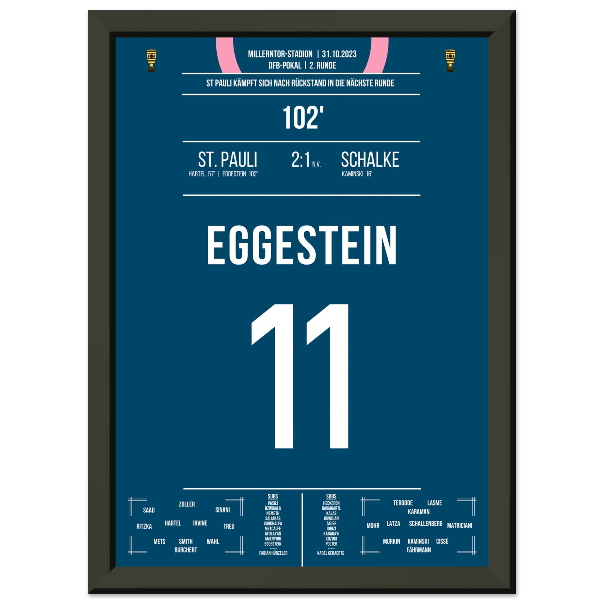 Eggestein's Kopfballtor gegen Schalke im Pokal 2023 A4-21x29.7-cm-8x12-Schwarzer-Aluminiumrahmen