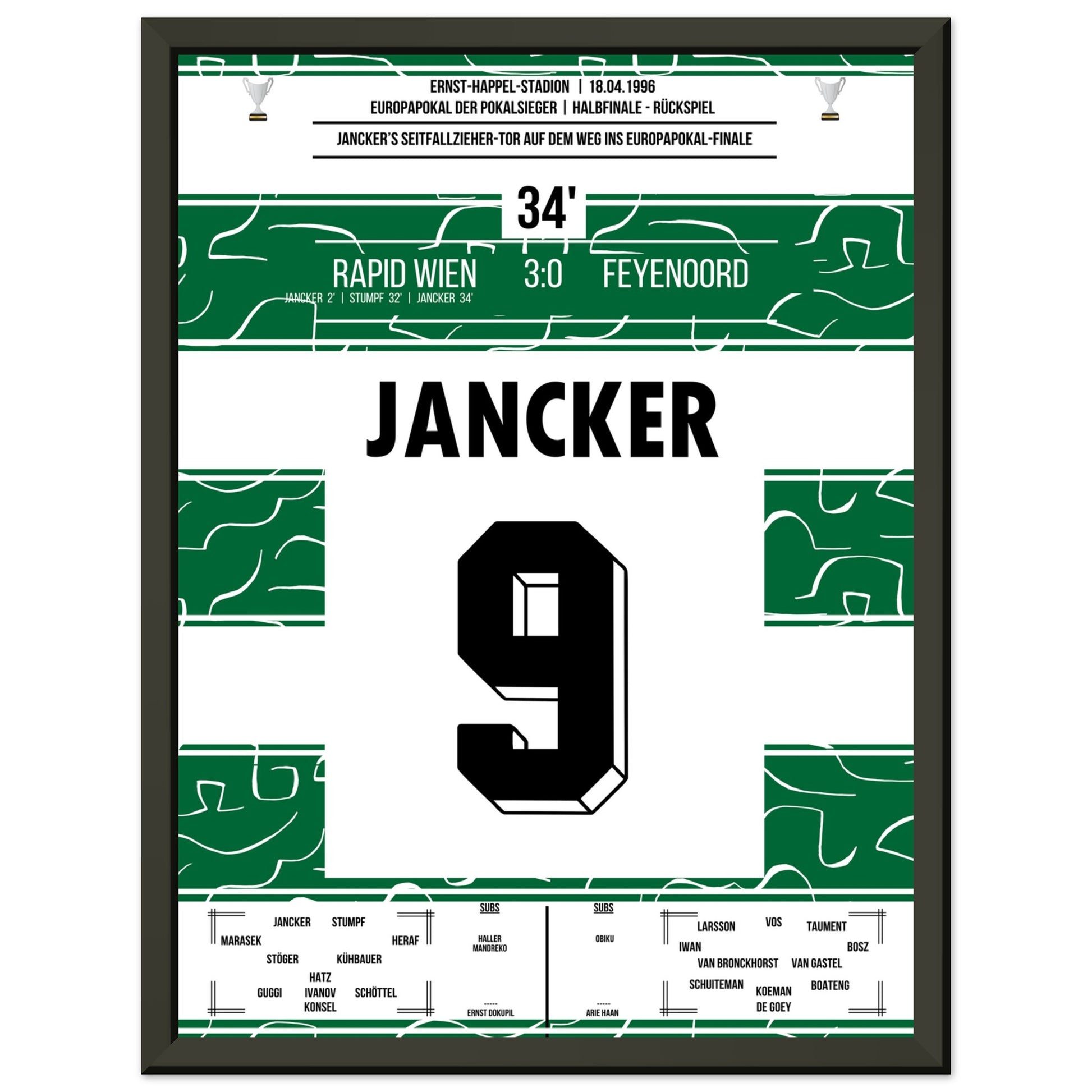 Jancker's Traumtor auf dem Weg ins Europapokalfinale 1996 30x40-cm-12x16-Schwarzer-Aluminiumrahmen