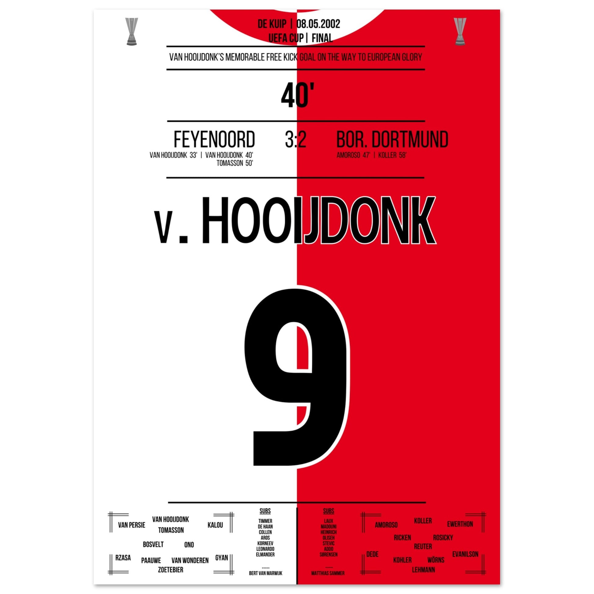 Van Hooijdonk's Freistosstor bei Feyenoord's Europapokaltriumph 2002 A4-21x29.7-cm-8x12-Ohne-Rahmen