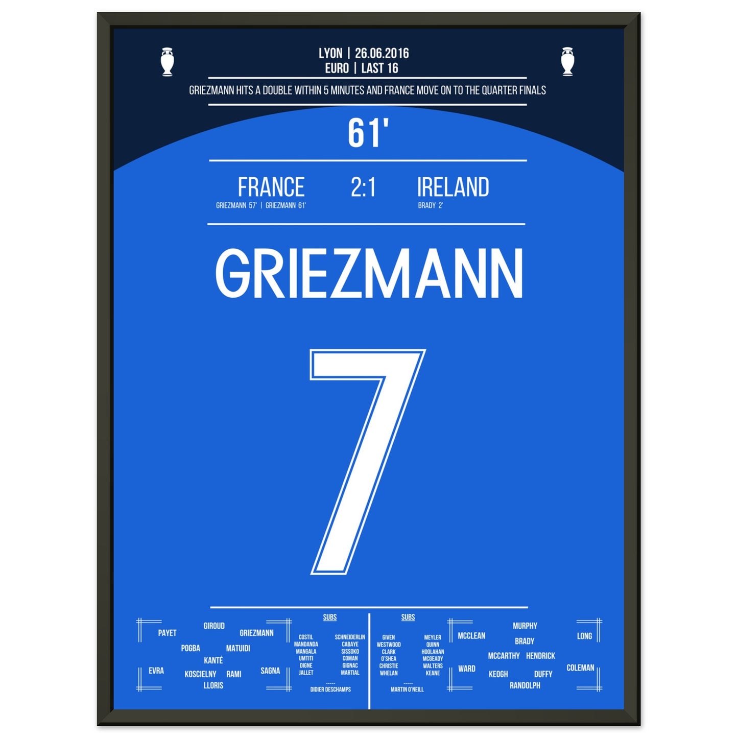 Griezmann's Doppelpack gegen Irland bei der Euro 2016 45x60-cm-18x24-Schwarzer-Aluminiumrahmen