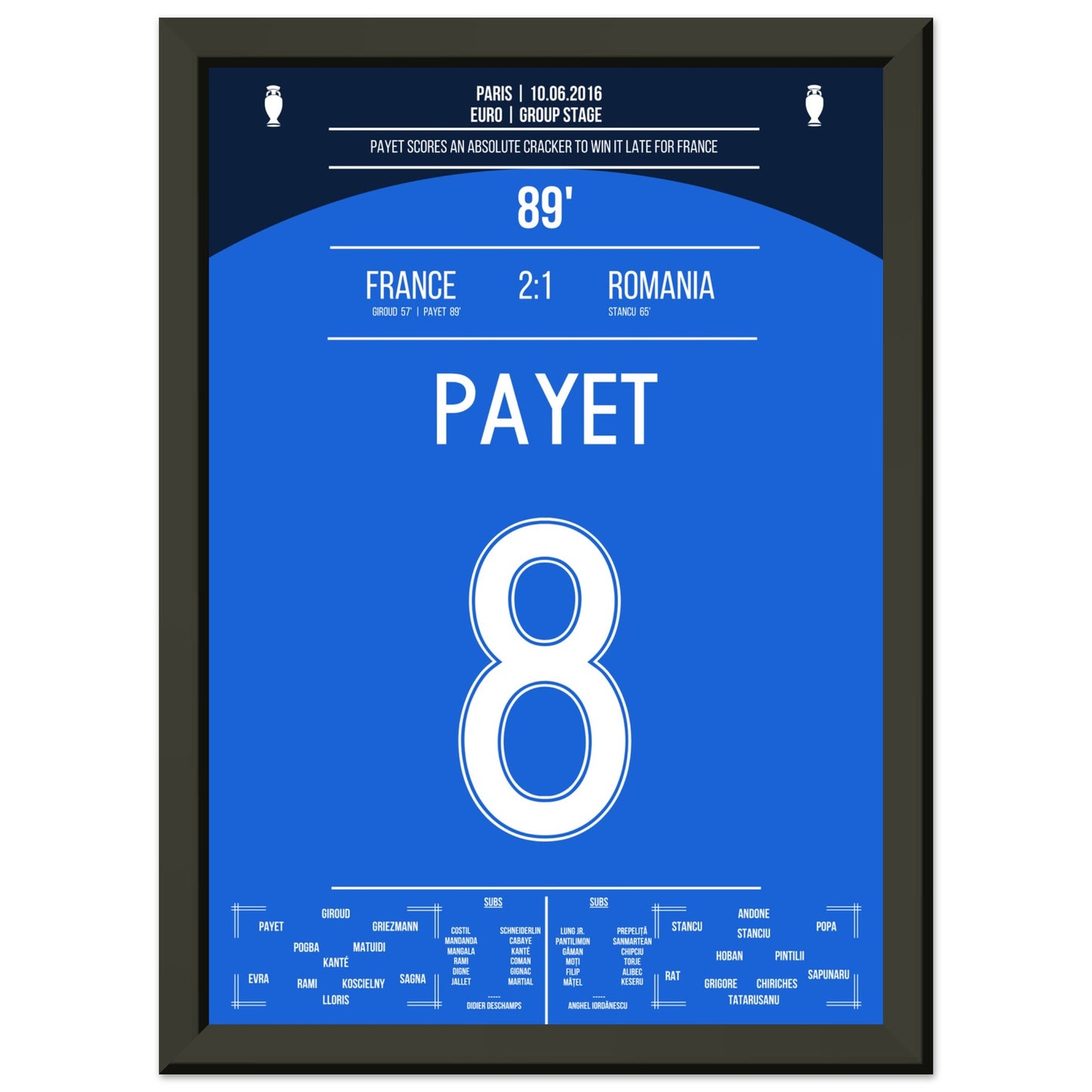 Payet's Traumtor zum Sieg gegen Rumänien bei der Euro 2016 A4-21x29.7-cm-8x12-Schwarzer-Aluminiumrahmen