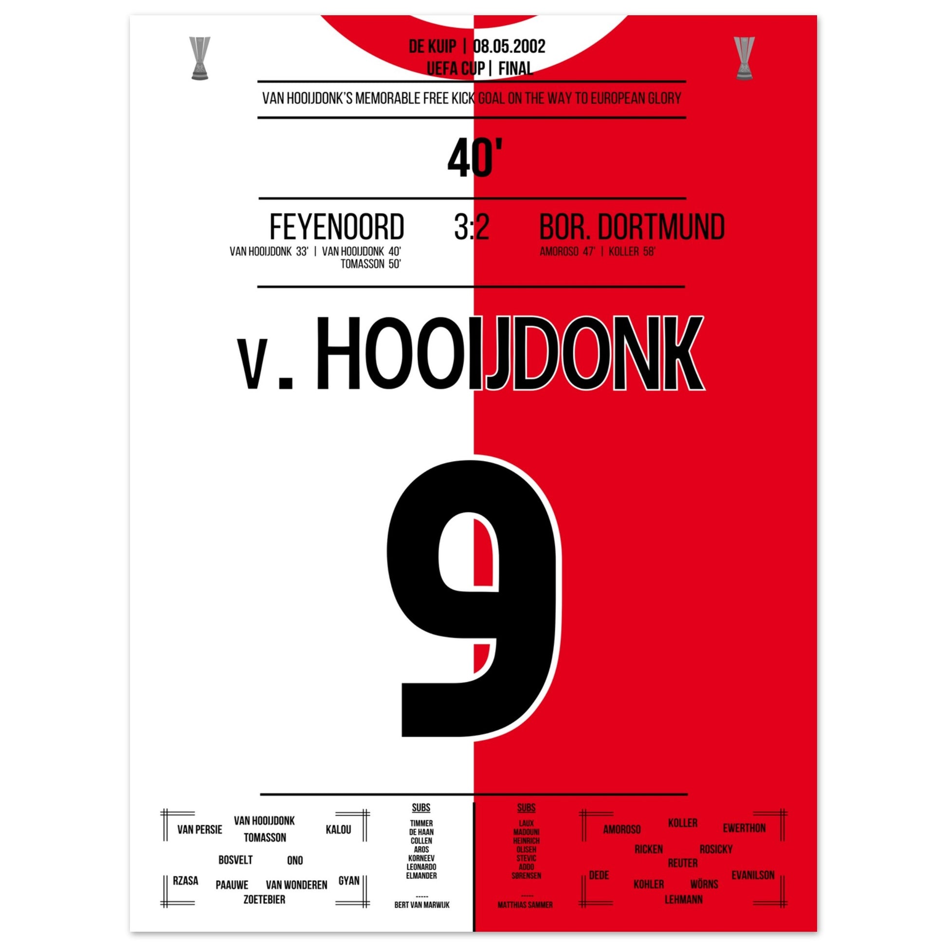 Van Hooijdonk's Freistosstor bei Feyenoord's Europapokaltriumph 2002 45x60-cm-18x24-Ohne-Rahmen