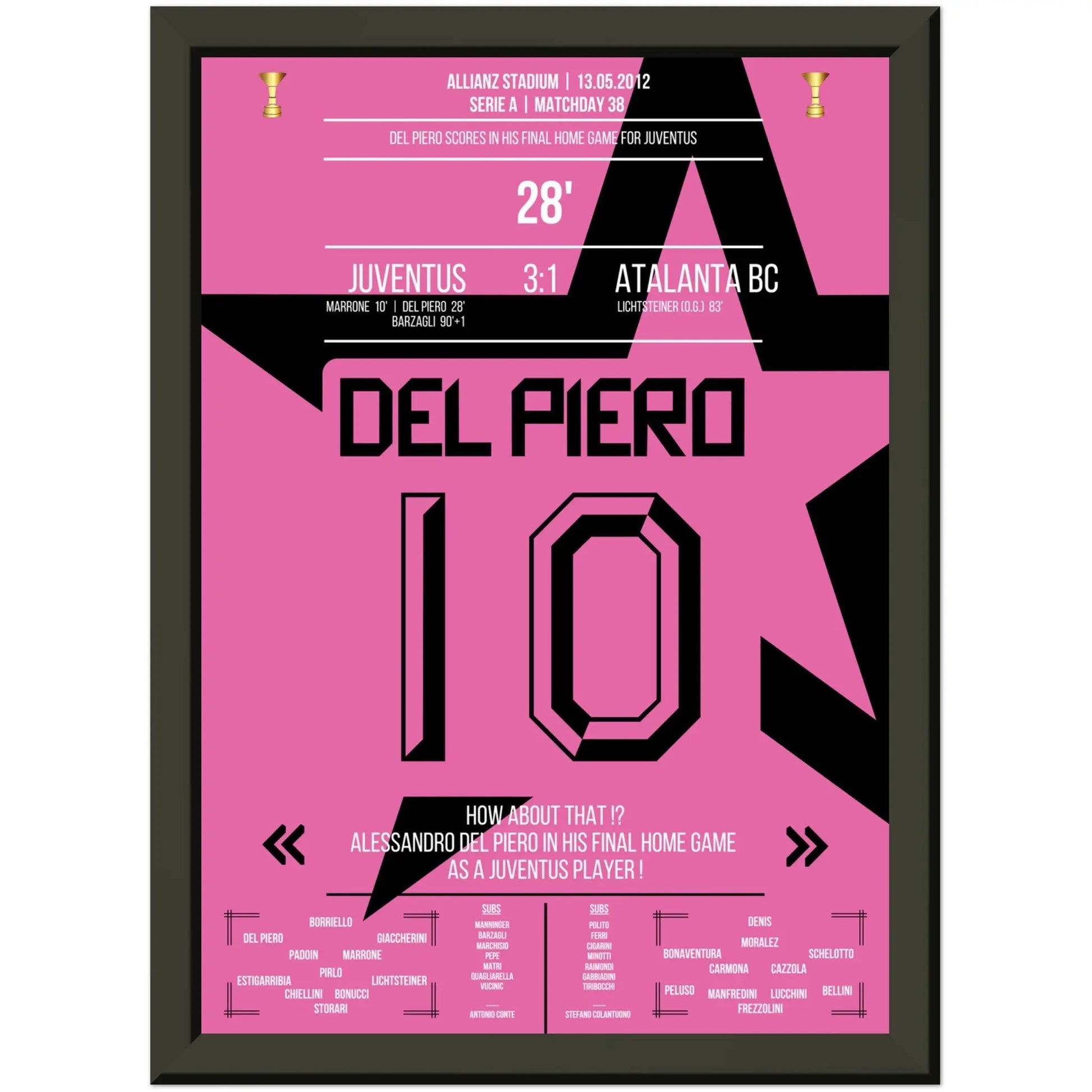 Del Piero's perfektes Abschiedstor gegen Atalanta 2011/12 A4-21x29.7-cm-8x12-Schwarzer-Aluminiumrahmen