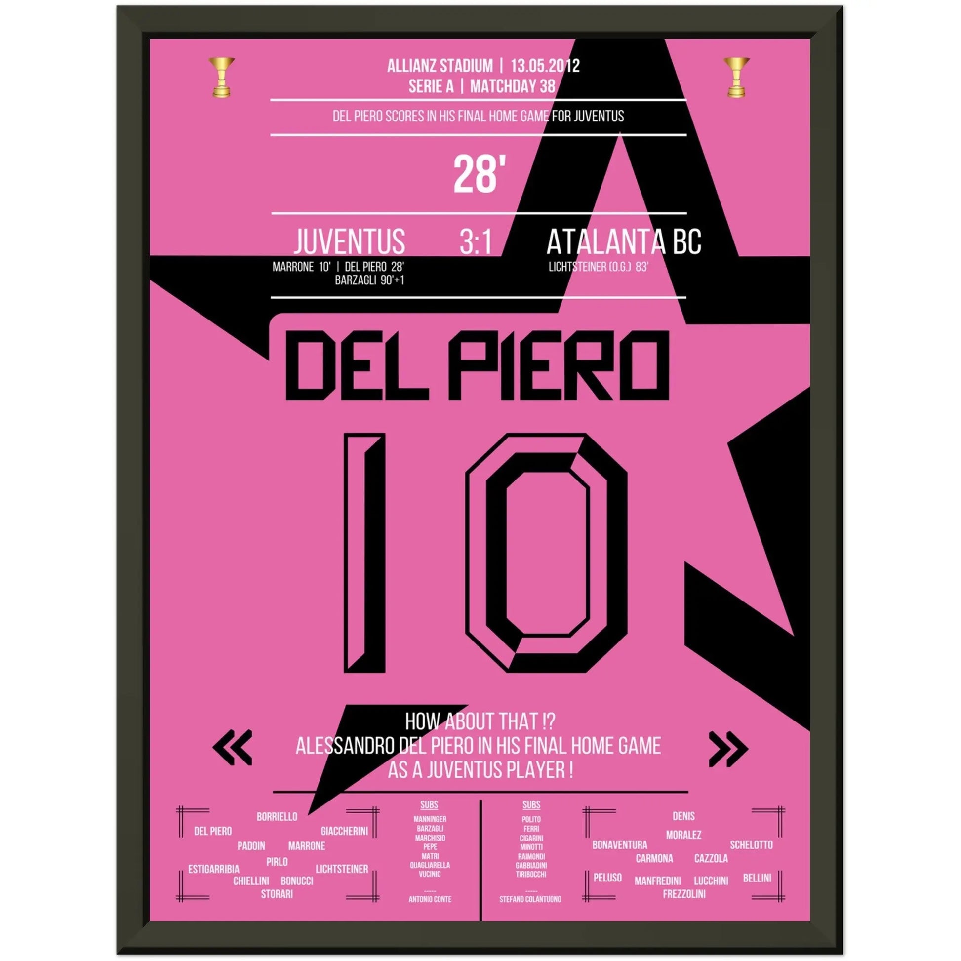 Del Piero's perfektes Abschiedstor gegen Atalanta 2011/12 30x40-cm-12x16-Schwarzer-Aluminiumrahmen