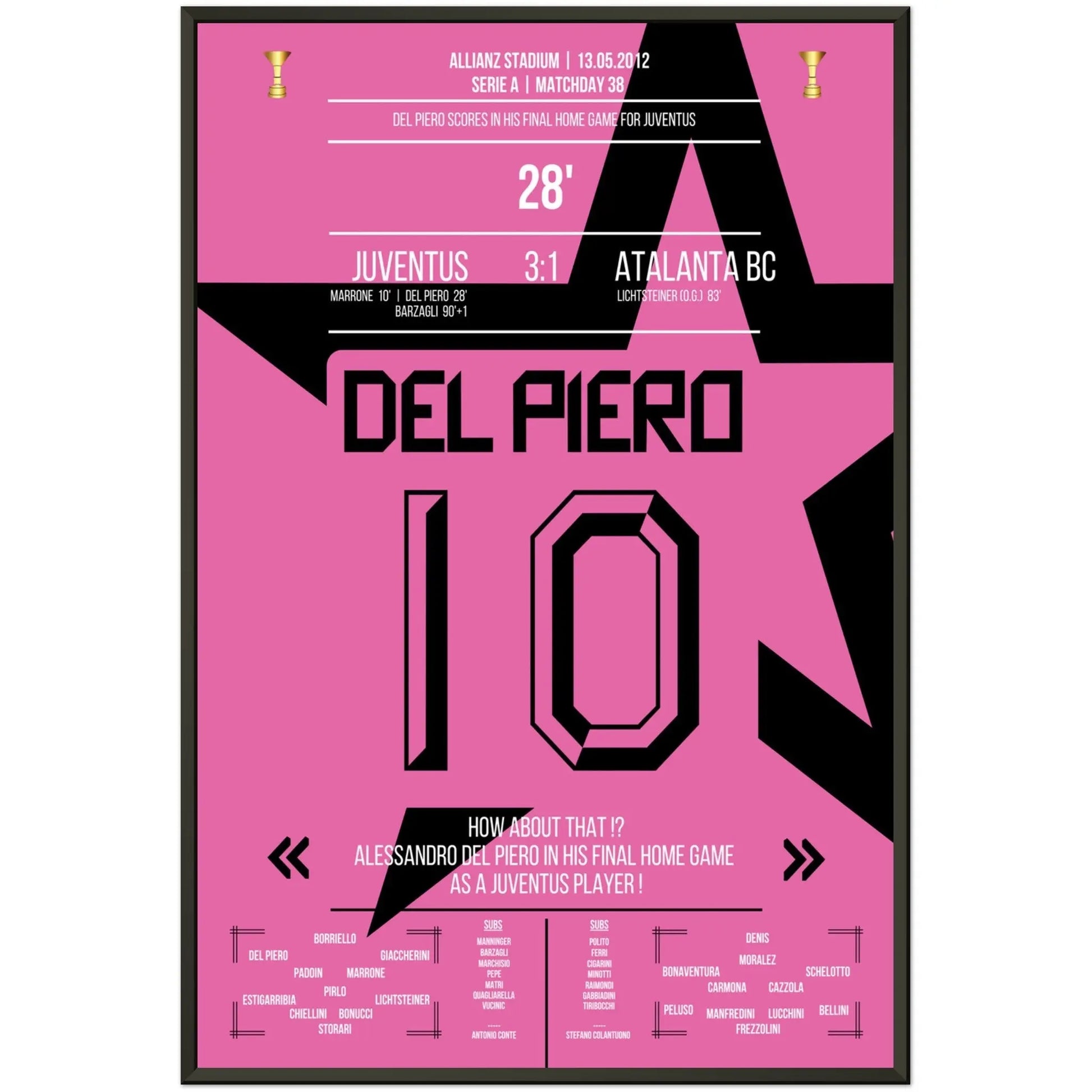 Del Piero's perfektes Abschiedstor gegen Atalanta 2011/12 60x90-cm-24x36-Schwarzer-Aluminiumrahmen