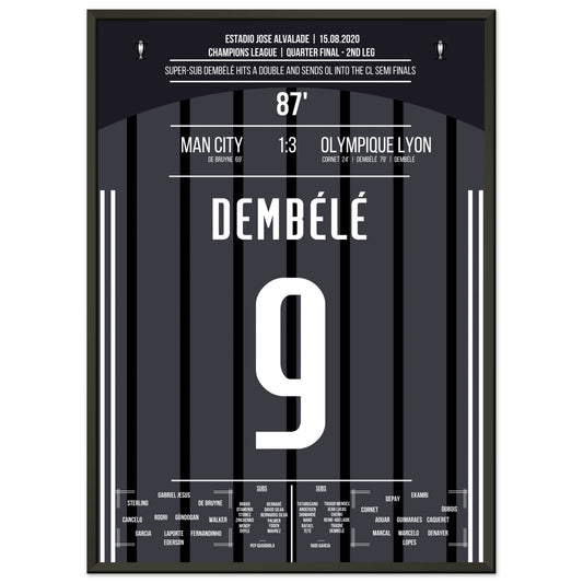 Dembélé schießt OL ins Halbfinale der Champions League 50x70-cm-20x28-Schwarzer-Aluminiumrahmen
