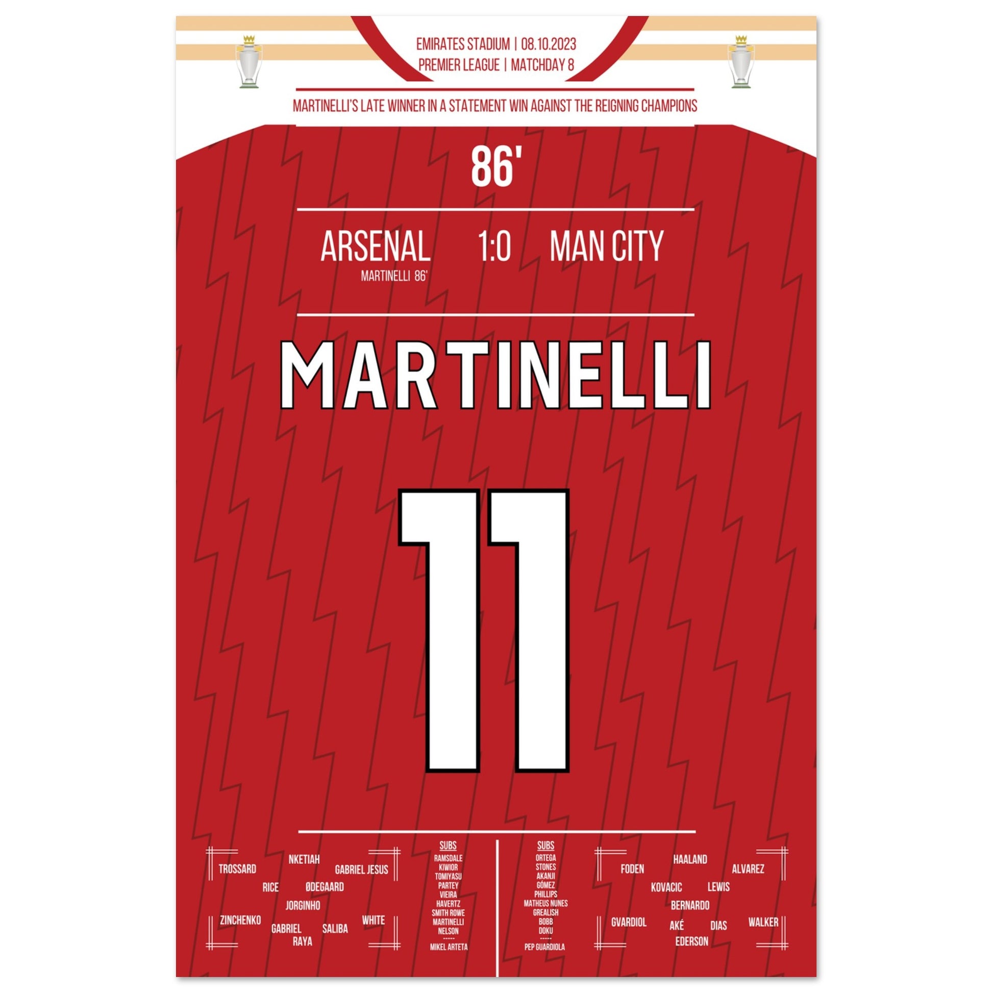 Martinelli's später Siegtreffer gegen Man City 60x90-cm-24x36-Ohne-Rahmen