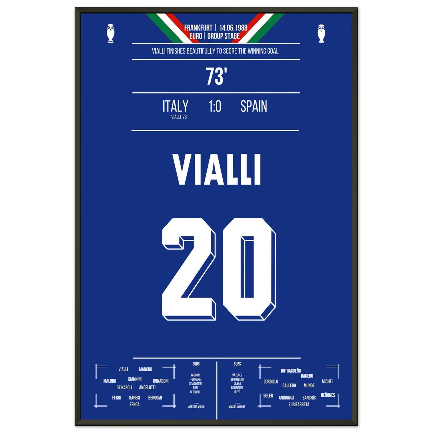 Vialli's Siegtor gegen Spanien bei der Euro 1988 60x90-cm-24x36-Schwarzer-Aluminiumrahmen