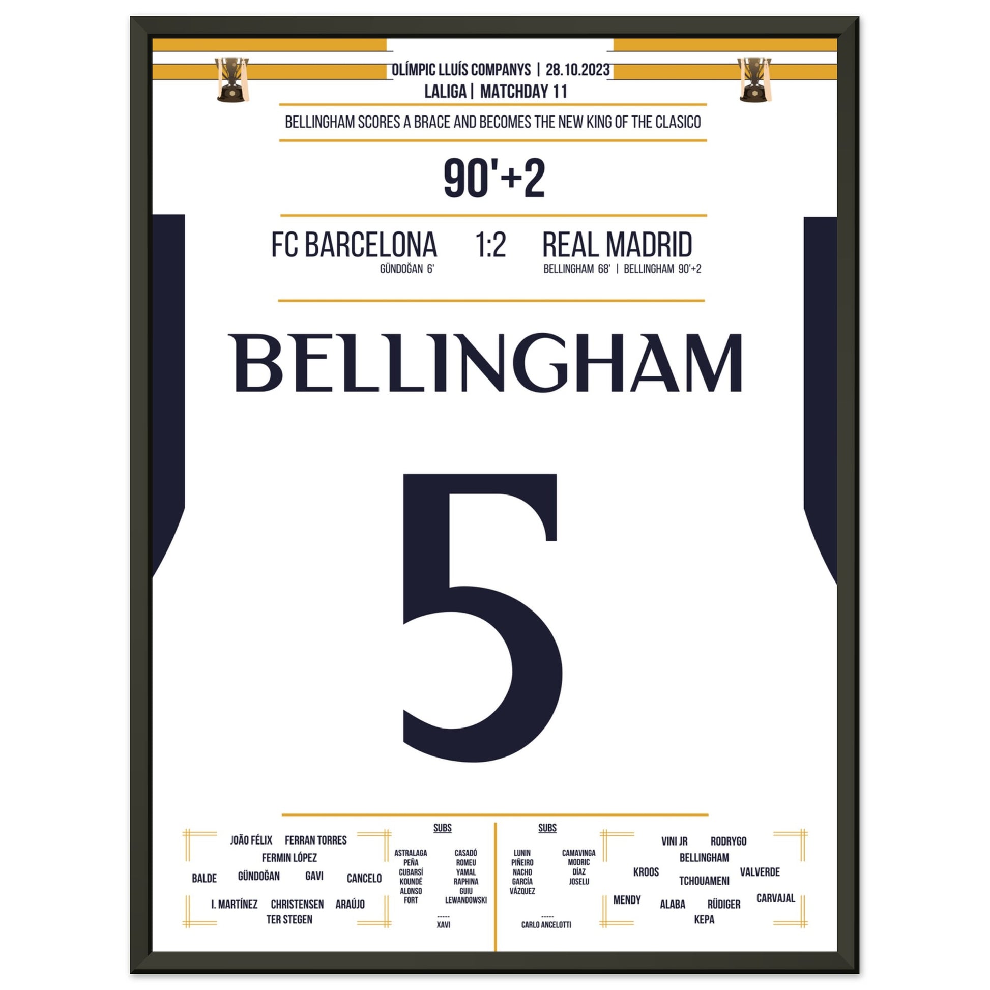 Bellingham schieß Real zum Sieg und wird zum neuen "King Of Clasico" 45x60-cm-18x24-Schwarzer-Aluminiumrahmen