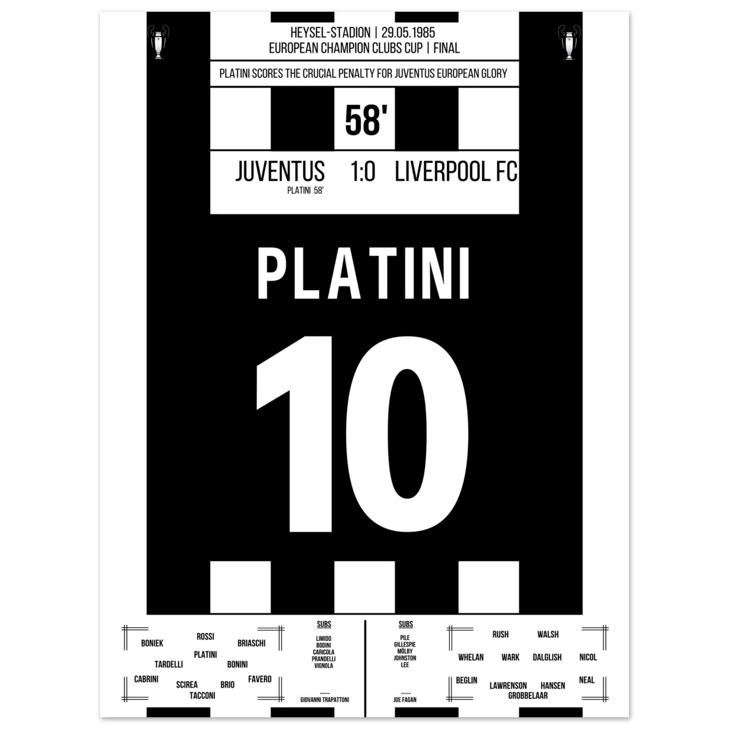 Platini mit entscheidendem Elfmeter gegen Liverpool im Europapokalfinale 1985 30x40-cm-12x16-Ohne-Rahmen