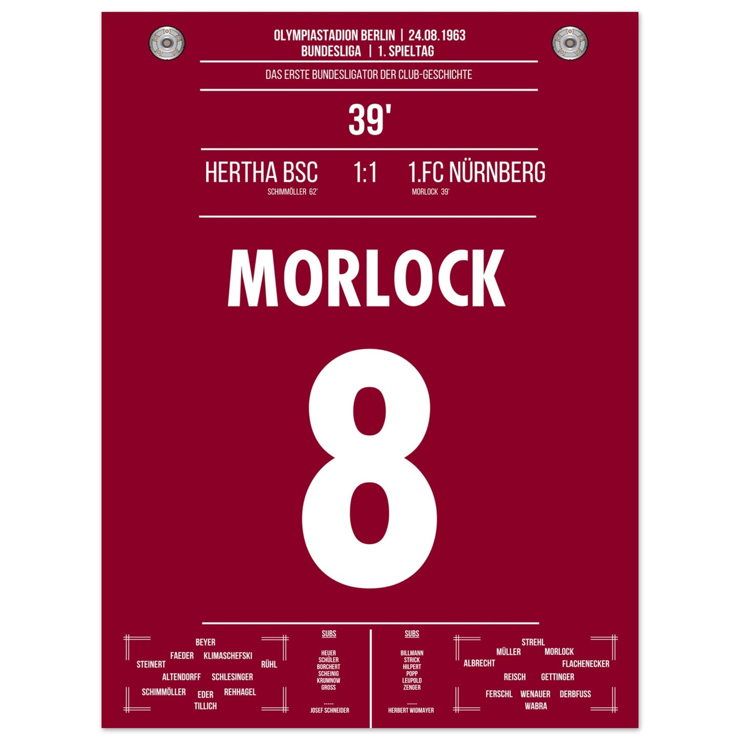 Morlock erzielt das erste Bundesliga-Tor des FCN in 1963 30x40-cm-12x16-Ohne-Rahmen
