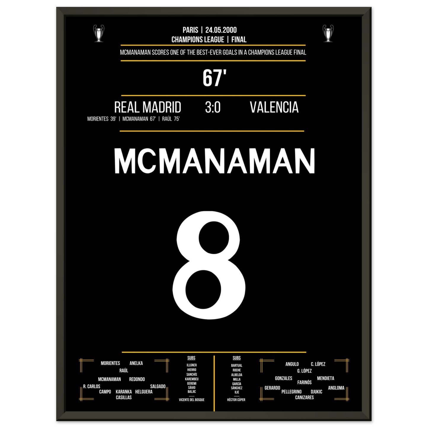 McManaman Volley im Champions League Finale 2000 gegen Valencia 45x60-cm-18x24-Schwarzer-Aluminiumrahmen