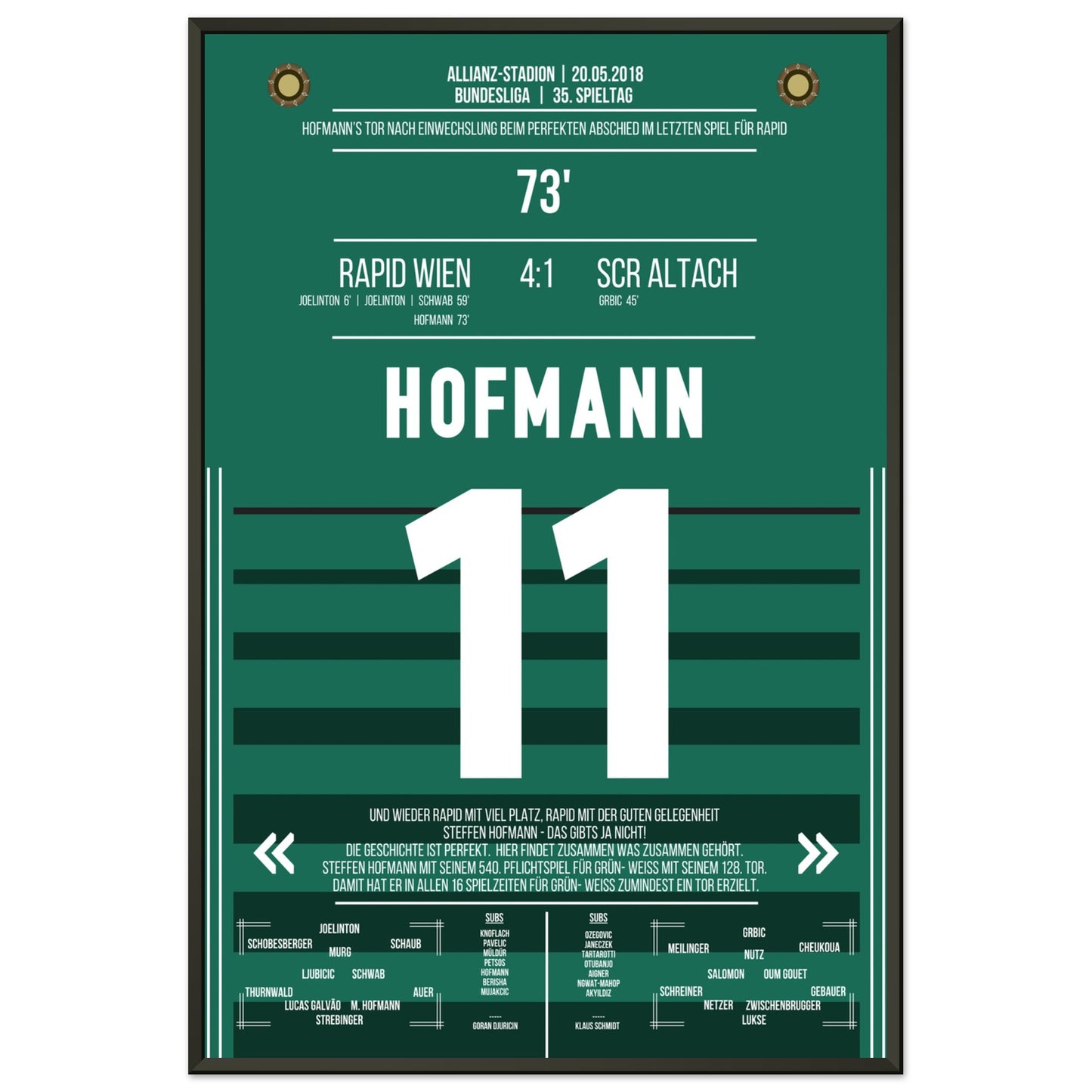 Hofmann's perfekter Abschied im letzten Spiel für Rapid