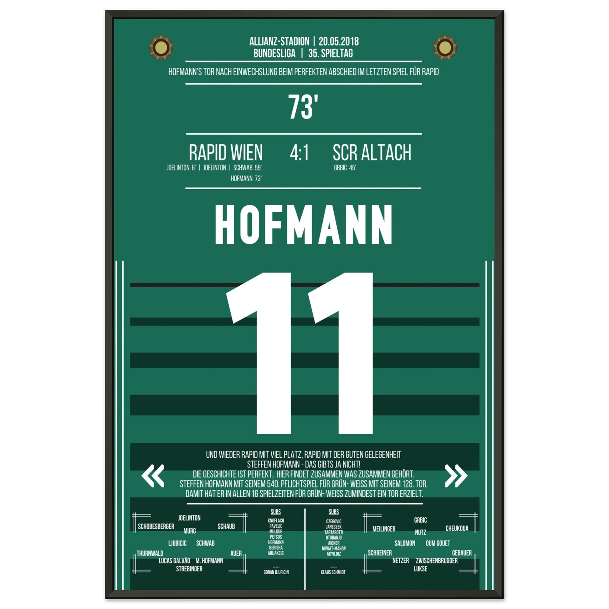Hofmann's perfekter Abschied im letzten Spiel für Rapid 60x90-cm-24x36-Schwarzer-Aluminiumrahmen