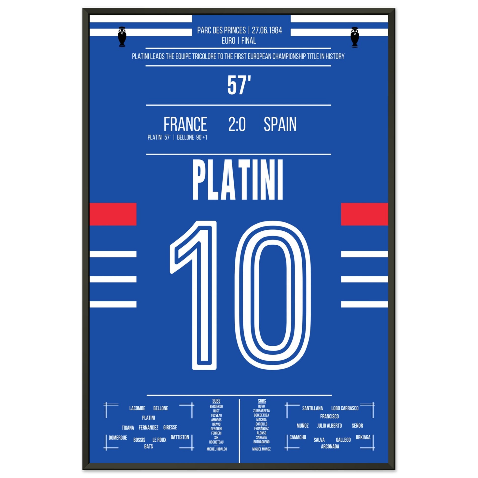 Platini führt Frankreich zum ersten Europameister-Titel 1984 60x90-cm-24x36-Schwarzer-Aluminiumrahmen