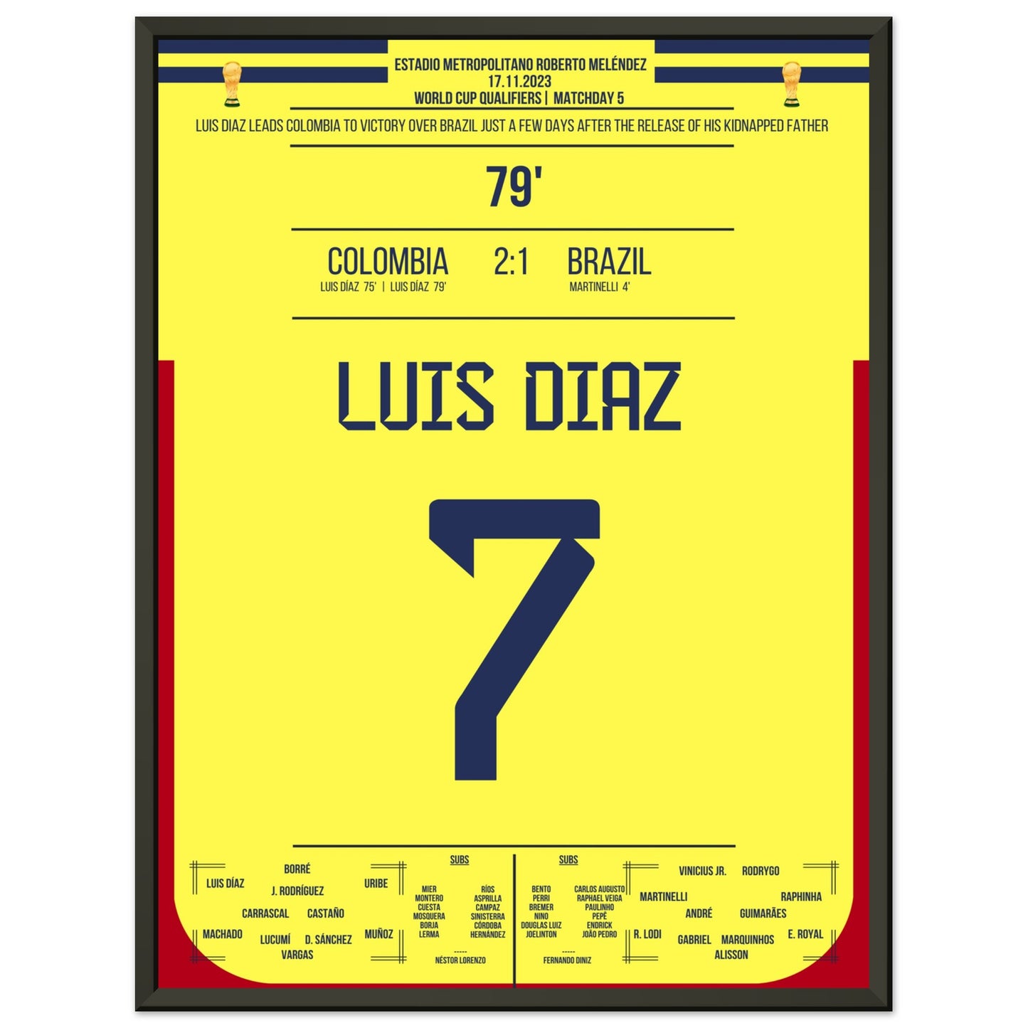 Luis Diaz schießt Kolumbien zum Sieg gegen Brasilien und widmet es seinem Vater