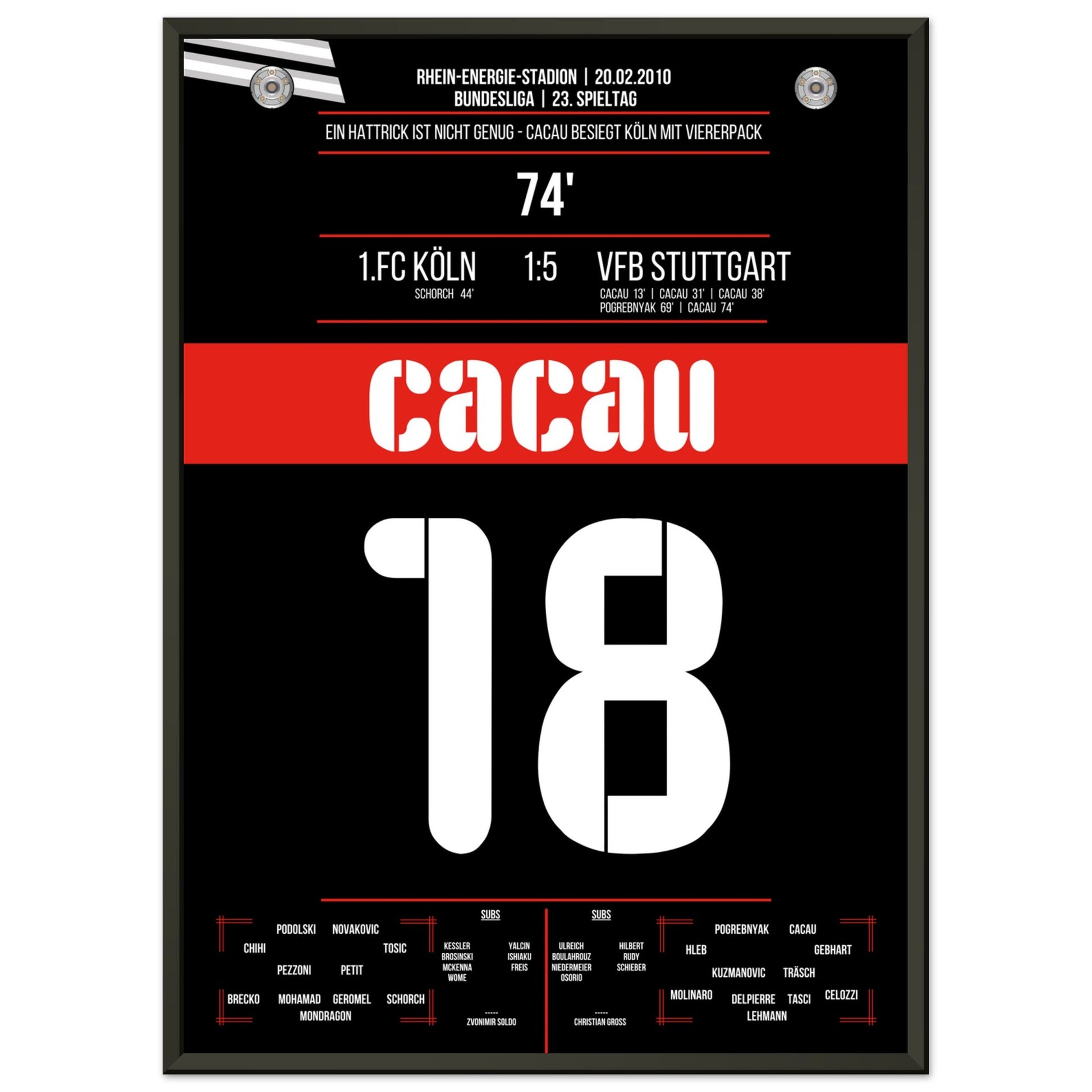 Cacau's Viererpack beim Auswärtsspiel in Köln 2010 50x70-cm-20x28-Schwarzer-Aluminiumrahmen