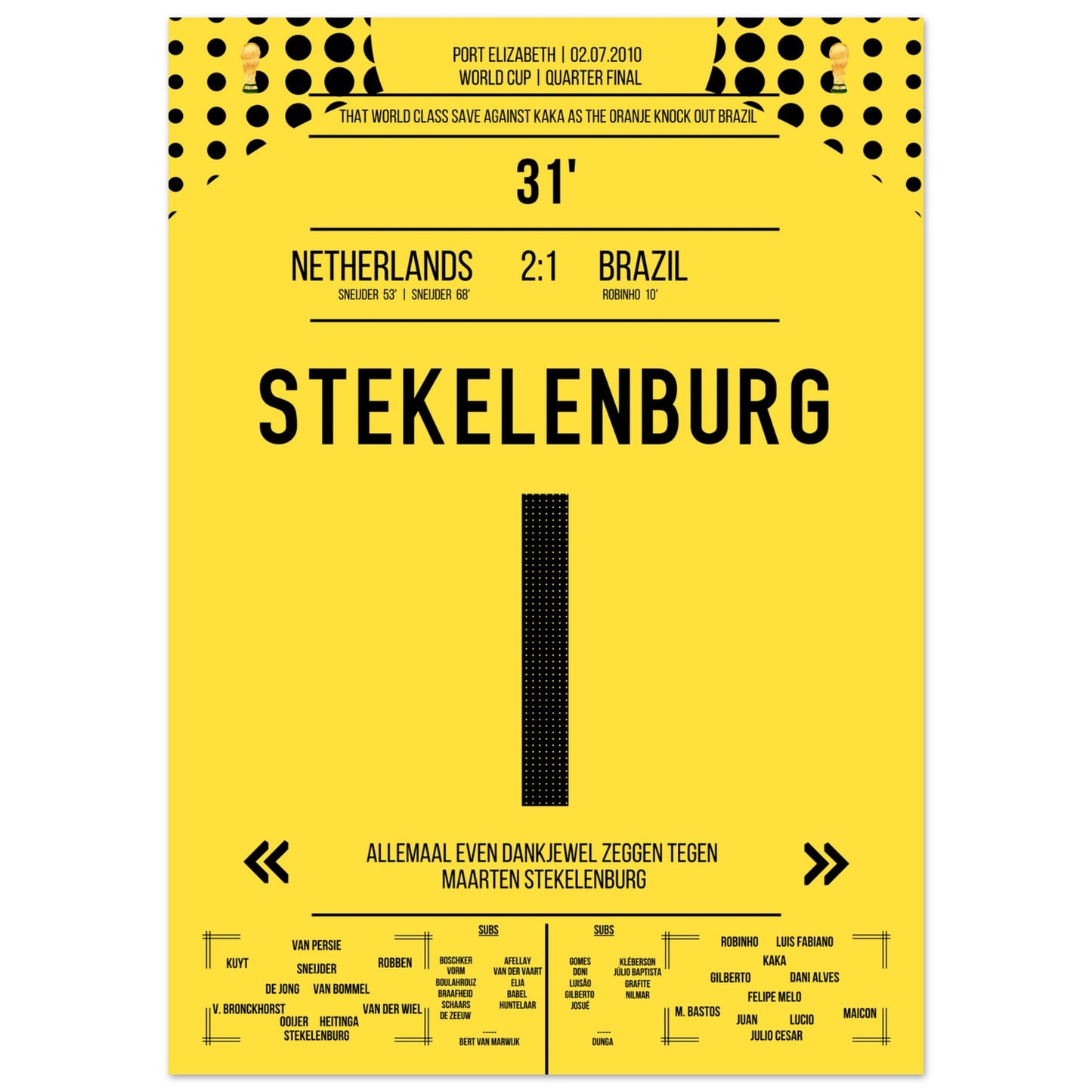 Stekelenburg's Weltklasse Aktion gegen Kaka bei der WM 2010 Kommentar-Version 50x70-cm-20x28-Ohne-Rahmen