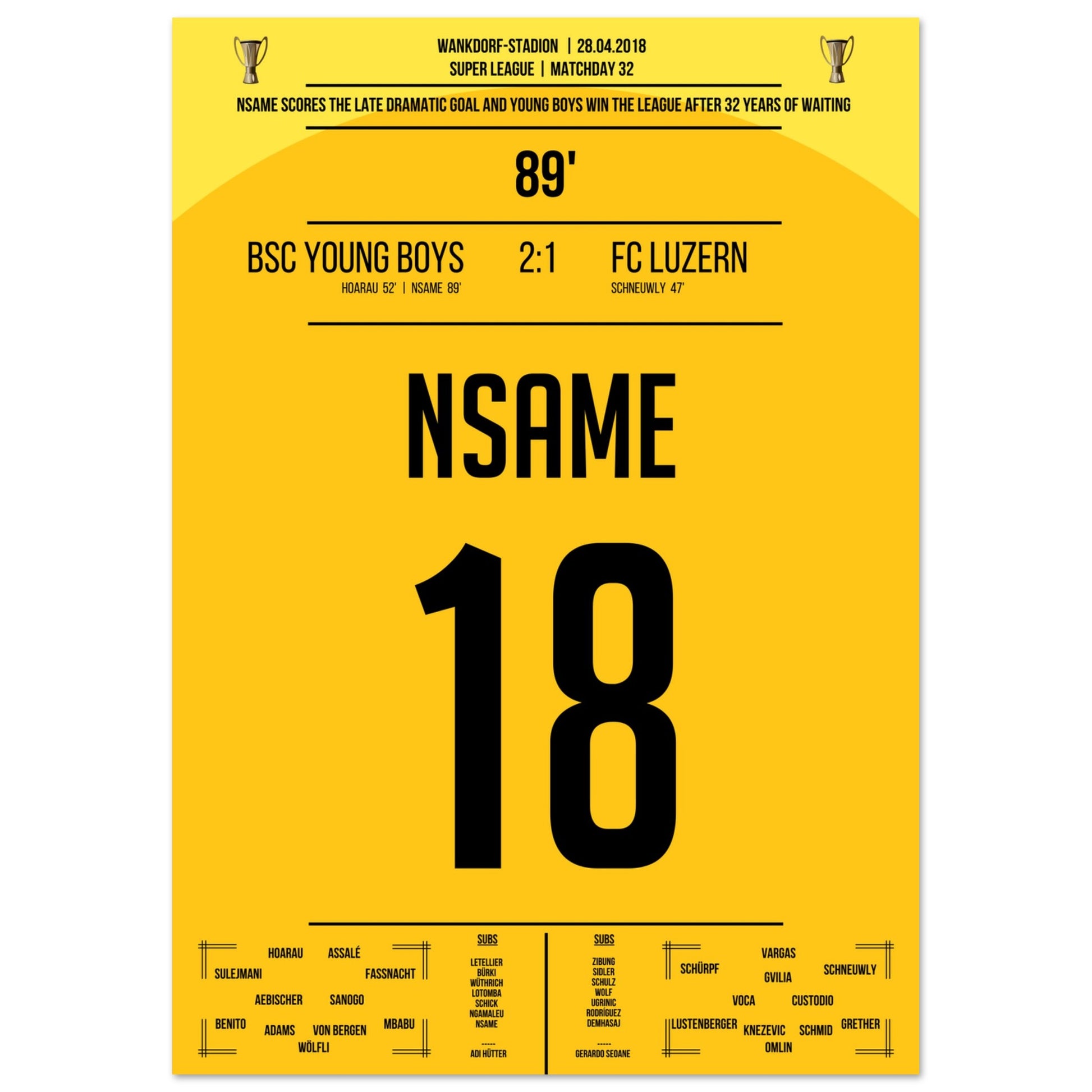 Nsame's Siegtreffer zur ersten Meisterschaft für Young Boys Bern nach 32 Jahren A4-21x29.7-cm-8x12-Ohne-Rahmen