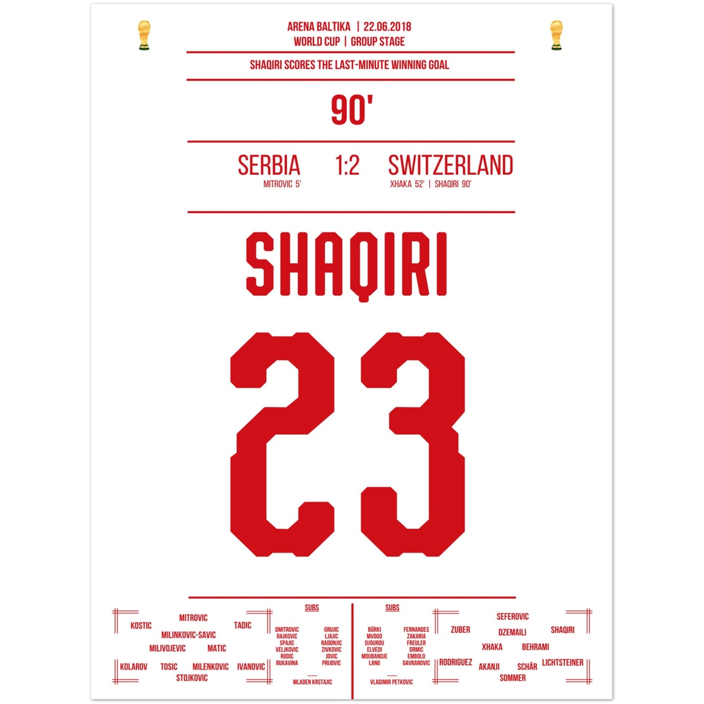 Shaqiri's Last-Minute Siegtreffer gegen Serbien bei der WM 2018 30x40-cm-12x16-Ohne-Rahmen