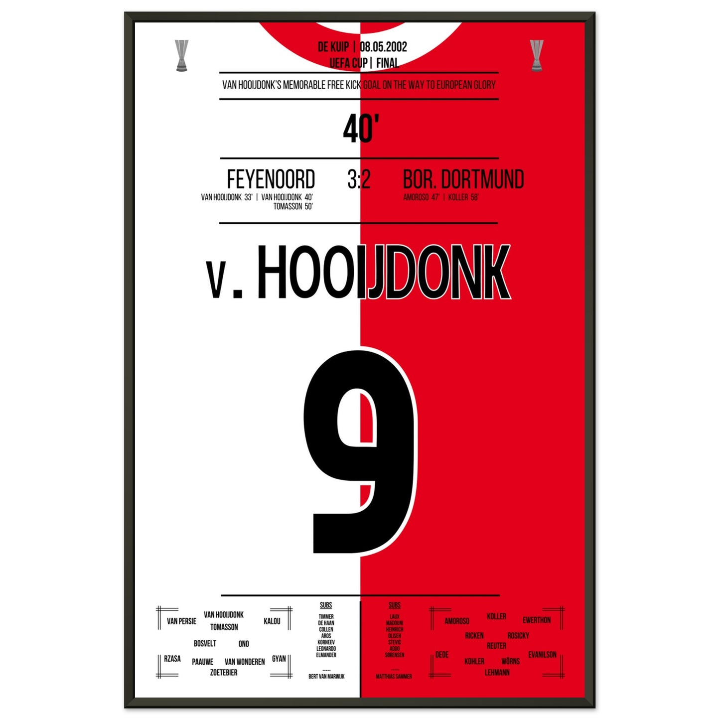 Van Hooijdonk's Freistosstor bei Feyenoord's Europapokaltriumph 2002 60x90-cm-24x36-Schwarzer-Aluminiumrahmen