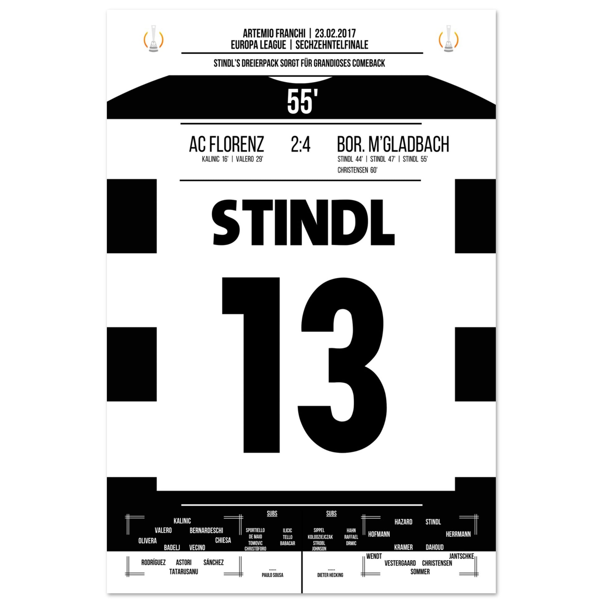 Stindl Hattrick bei furiosem Comeback in der Europa League 2017 60x90-cm-24x36-Ohne-Rahmen