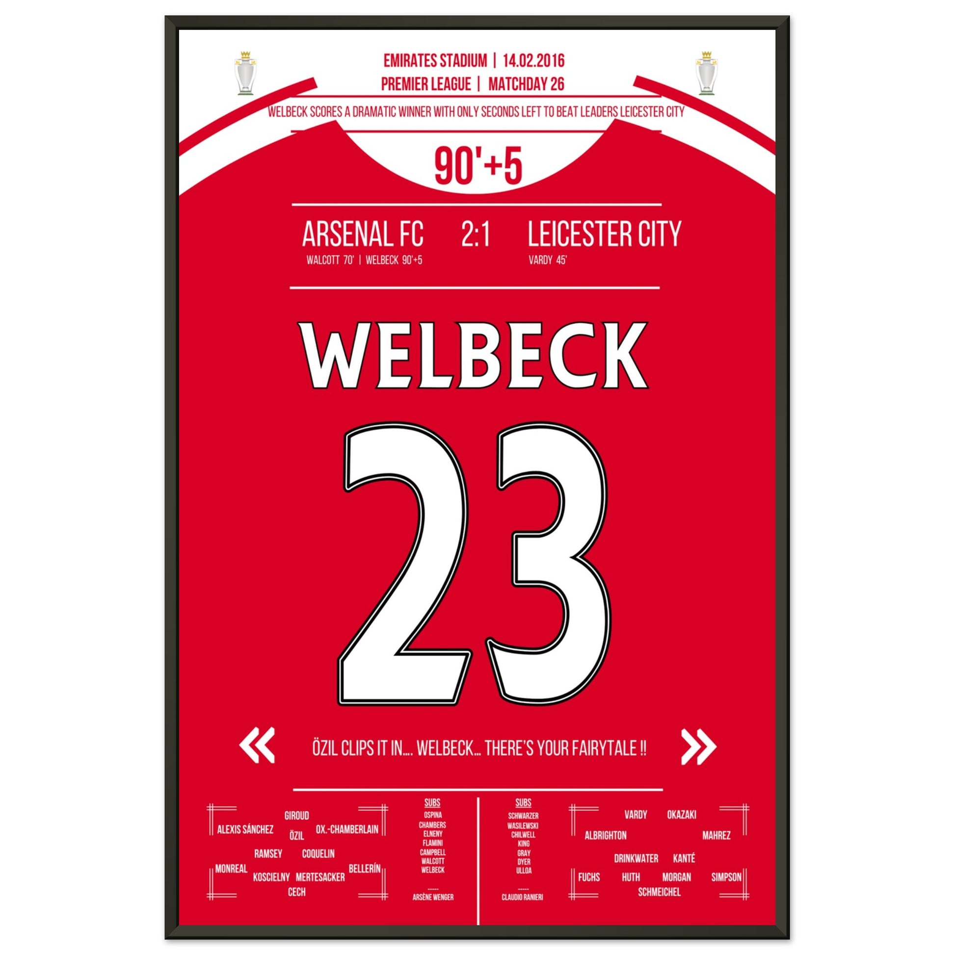 Welbeck's Siegtreffer in letzter Sekunde gegen Leicester in 2016 60x90-cm-24x36-Schwarzer-Aluminiumrahmen