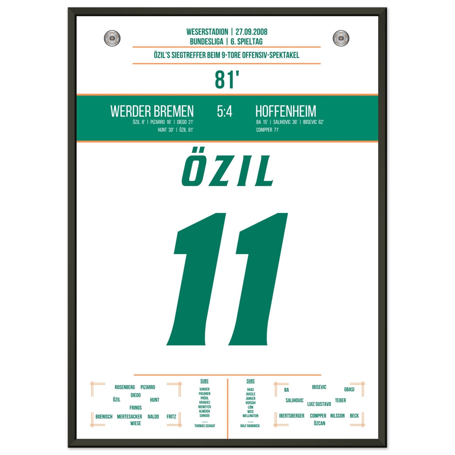 Özil's Siegtreffer bei 9-Tore Spektakel gegen Hoffenheim 50x70-cm-20x28-Schwarzer-Aluminiumrahmen