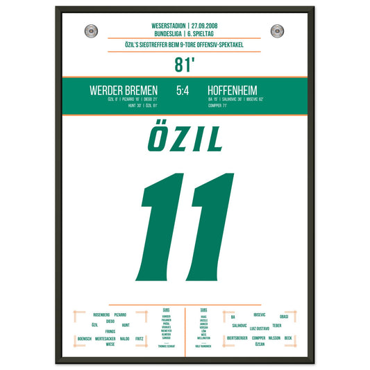 Özil's Siegtreffer bei 9-Tore Spektakel gegen Hoffenheim 50x70-cm-20x28-Schwarzer-Aluminiumrahmen