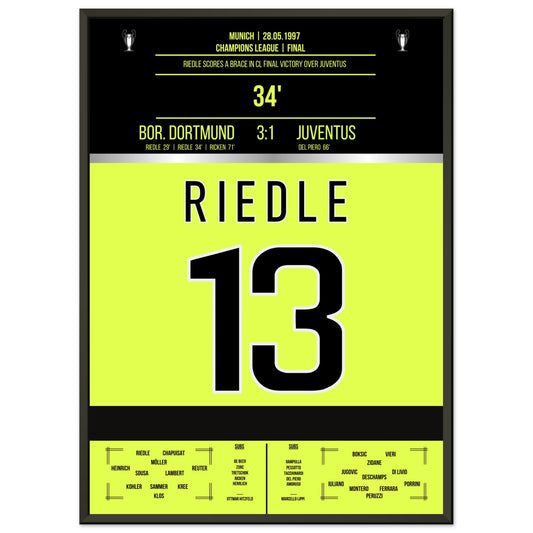 Riedle's Doppelpack im Champions League Finale 1997 50x70-cm-20x28-Schwarzer-Aluminiumrahmen