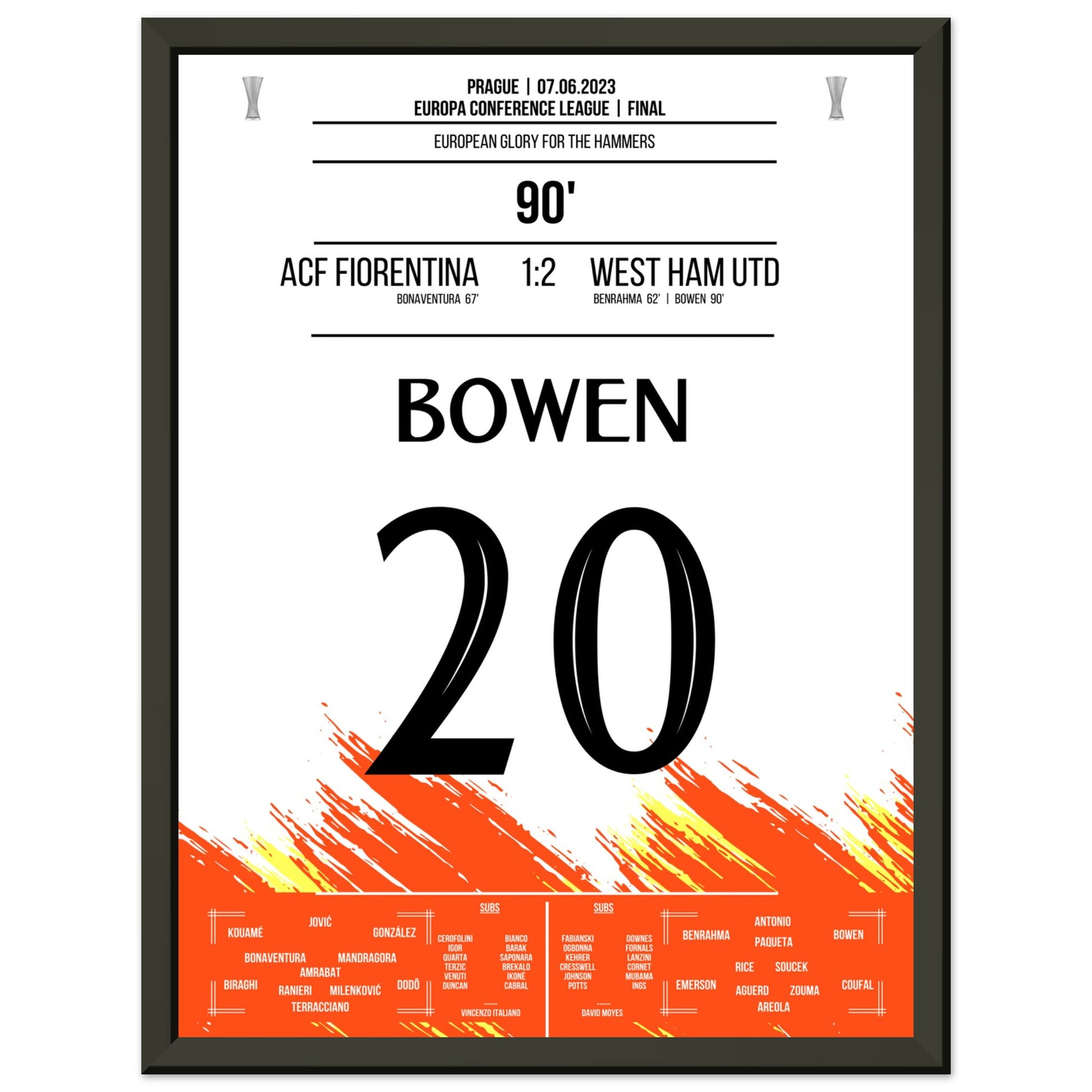 Bowen's Last-Minute Siegtreffer zum Europapokal Triumph für die "Hammers" 30x40-cm-12x16-Schwarzer-Aluminiumrahmen